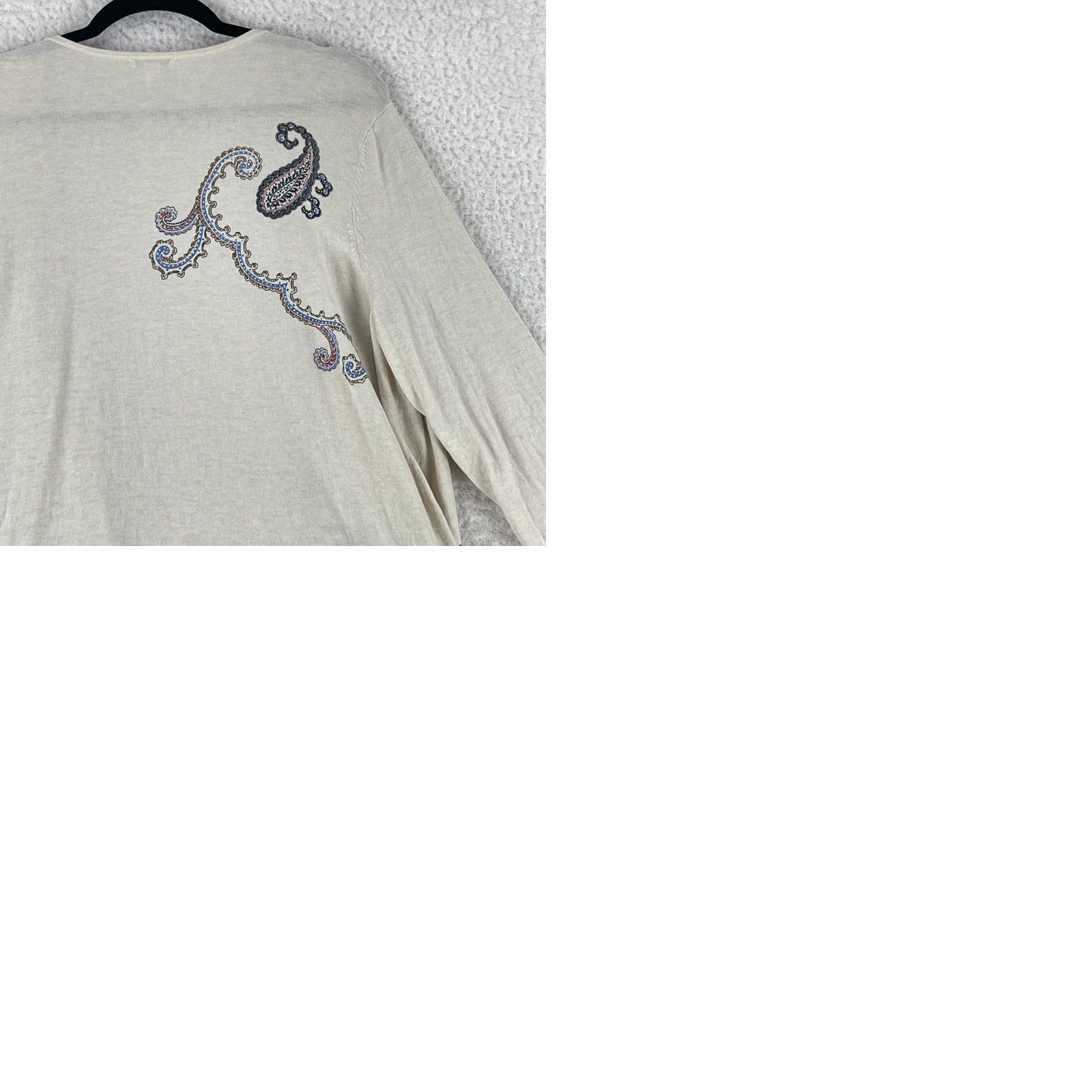 J. Jill J. Jill Cardigan Sweater Womens Large Ivory Paisley Print 3/4 Sleeve Cotton Knit Size L / US 10 / IT 46 - 9 Thumbnail