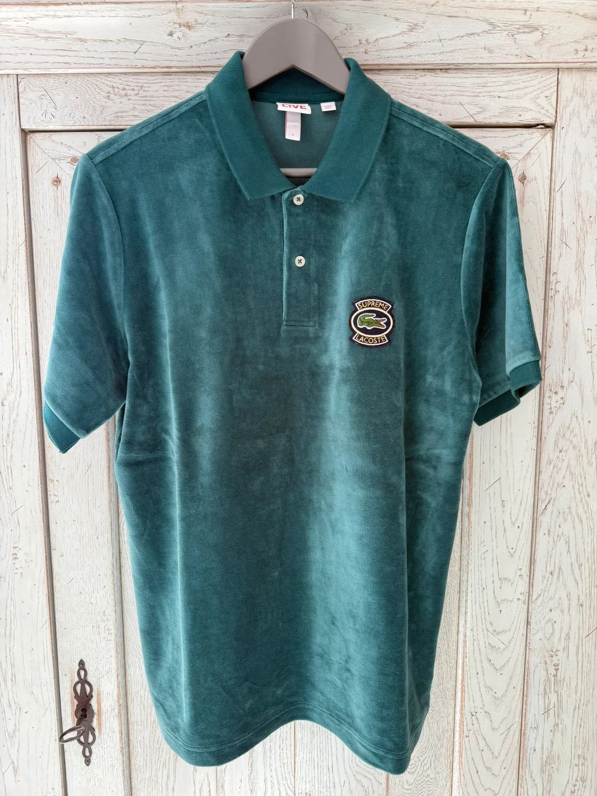 Lacoste × Supreme Supreme x Lacoste SS18 White Velour Polo | Grailed