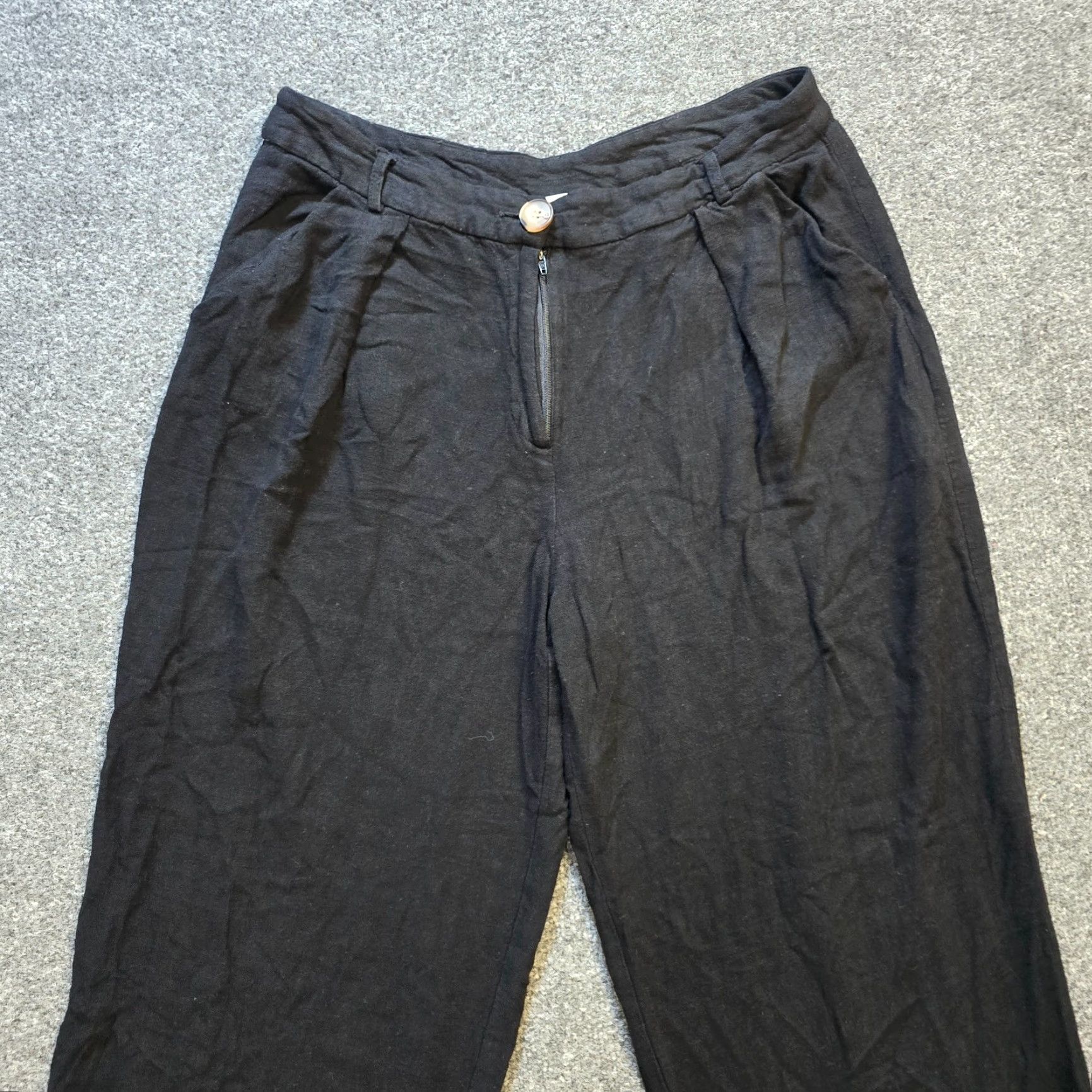 Anthropologie Anthropologie Pants Womens Size 8 Black Wide Leg Pleated Dress Pants Casual Capsule Minimal Pockets Twill Cotton High Rise Regular Inseam 31 in Size 30" / US 8 / IT 44 - 2 Thumbnail
