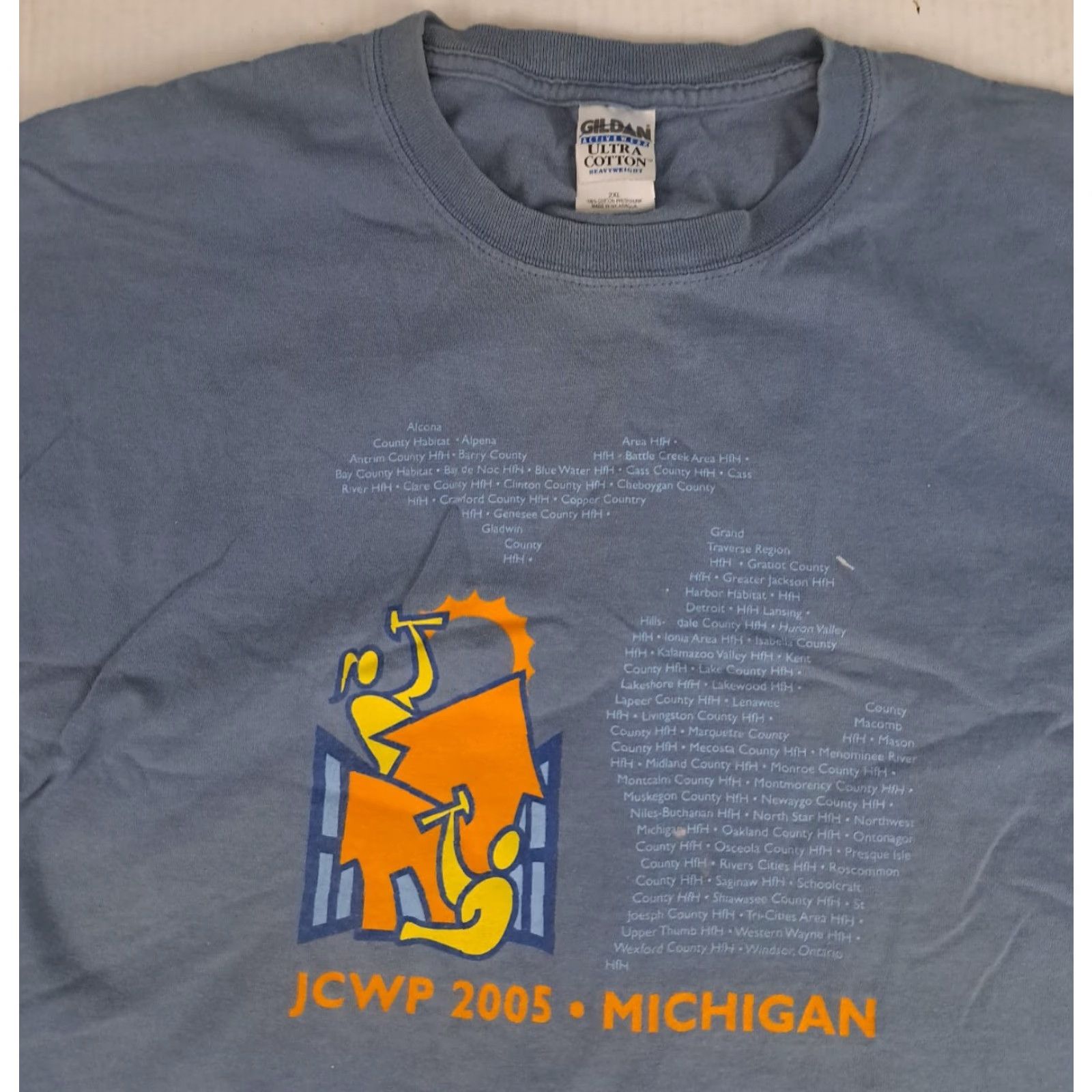 Habitat VINTAGE Jimmy Carter Work Program 2005 Michigan Habitat for Humanity T-Shirt 2XL Blue Cotton Crew Neck Short Sleeve Gildan Heavy Cotton Unisex Adults Size US XXL / EU 58 / 5 - 3 Thumbnail