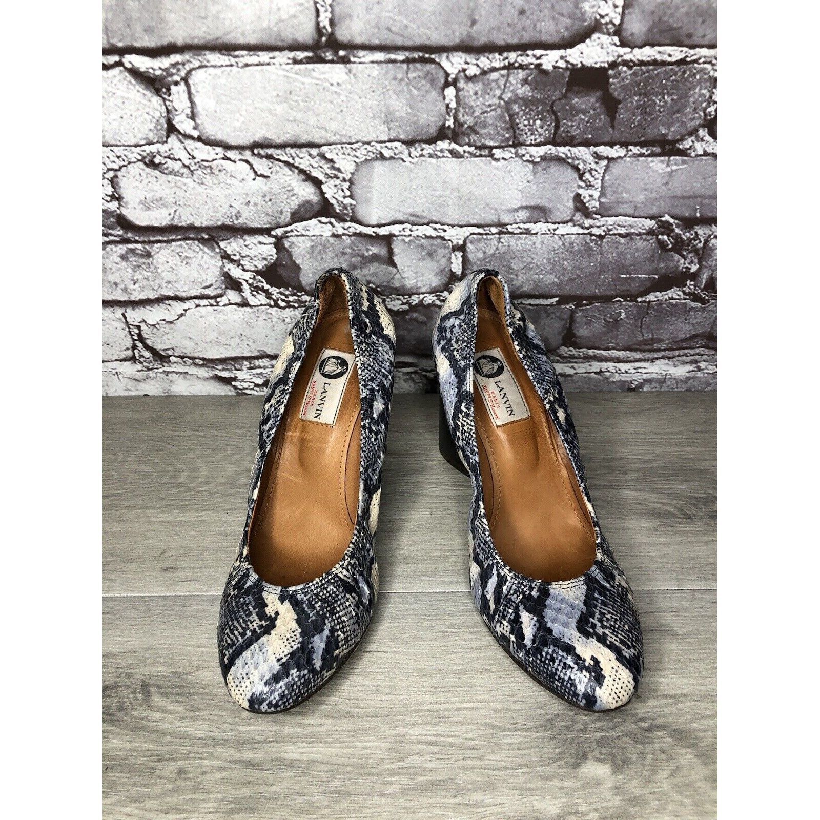 Lanvin LANVIN Ivory Blue Snake Print Leather Ballerina Pumps Wedges Size US 9.5 / IT 39.5 - 21 Thumbnail