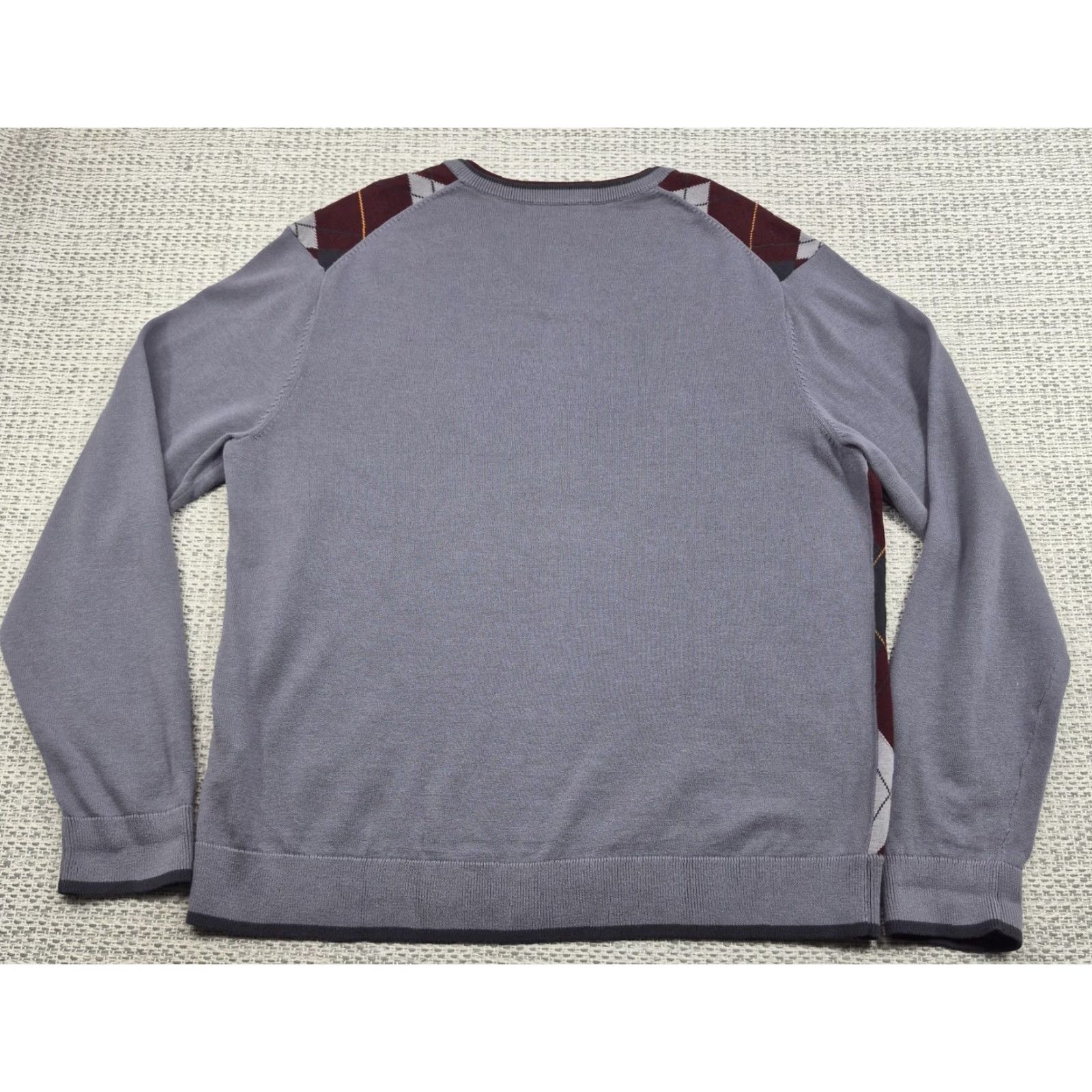 Murano Murano Mens Large Gray Burgundy Argyle V Neck Soft Cotton Knit Pullover Sweater Size US L / EU 52-54 / 3 - 7 Thumbnail