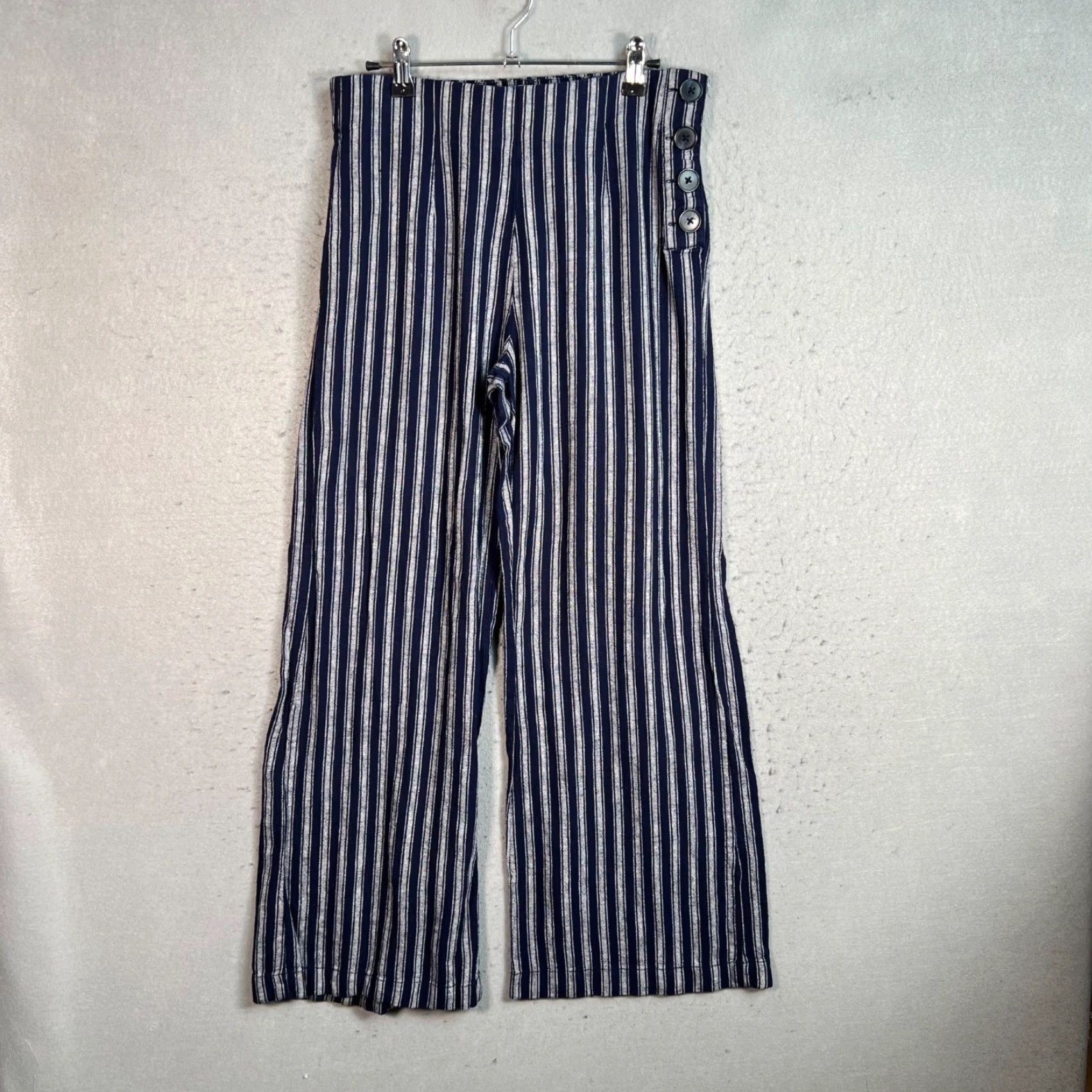 Gap Gap Pants Womens 4 Regular Striped Wide-Leg Blue & White Cotton Blend Casual Business - Adult Womens 4 Size 27" / US 4 / IT 40 - 2 Thumbnail