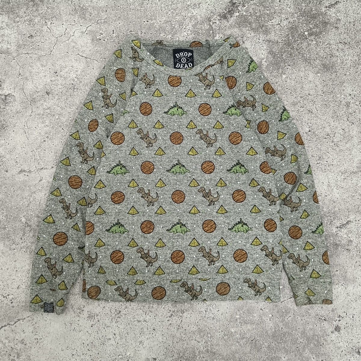 image of Drop Dead x Drop Dead Clothing Crewneck Dinosaur Monogram Sweater Y2K in Grey, Men's (Size Small)