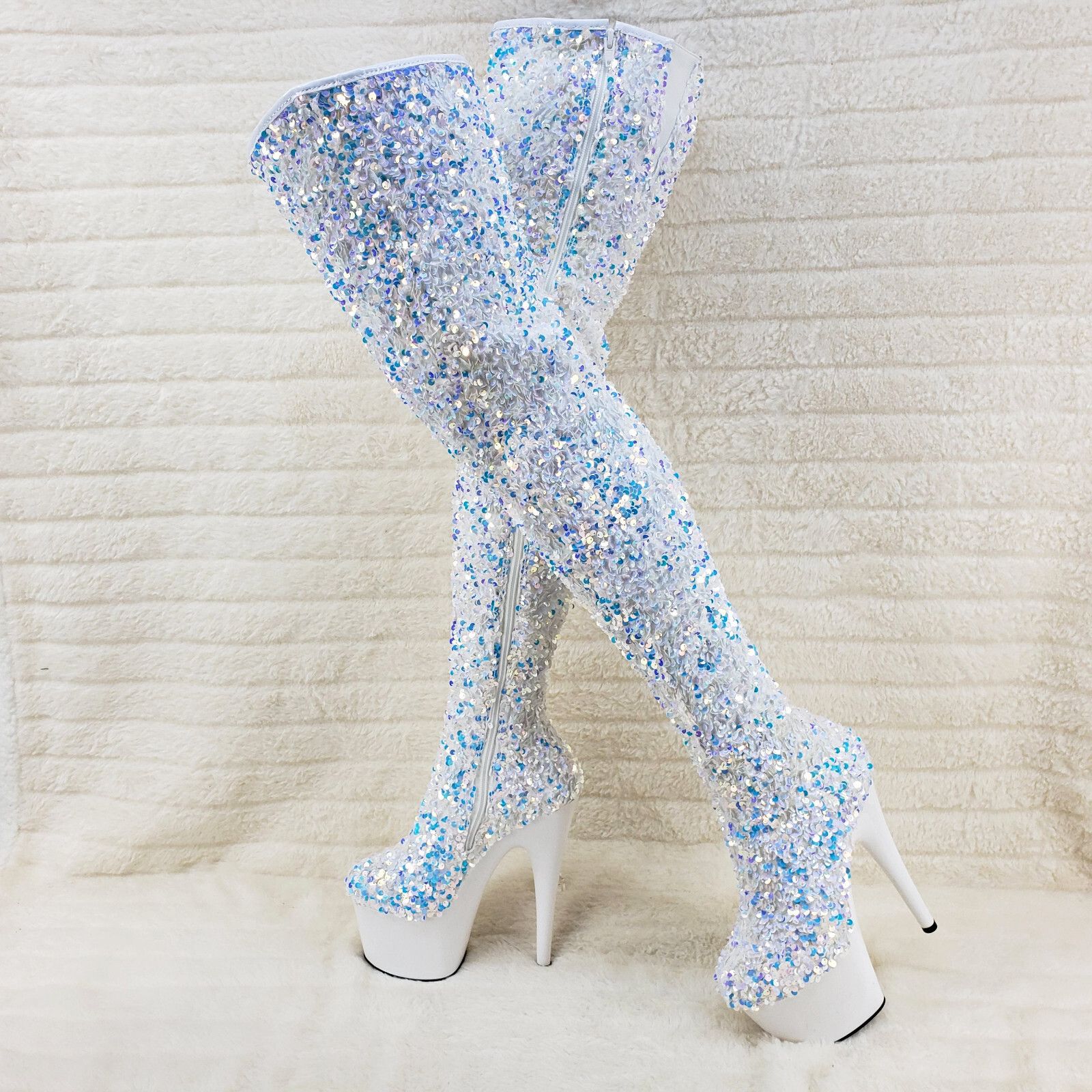 Other Adore 3020 White Multi Sequin High Heel Platform Thigh High Size US 6 / IT 36 - 1 Thumbnail