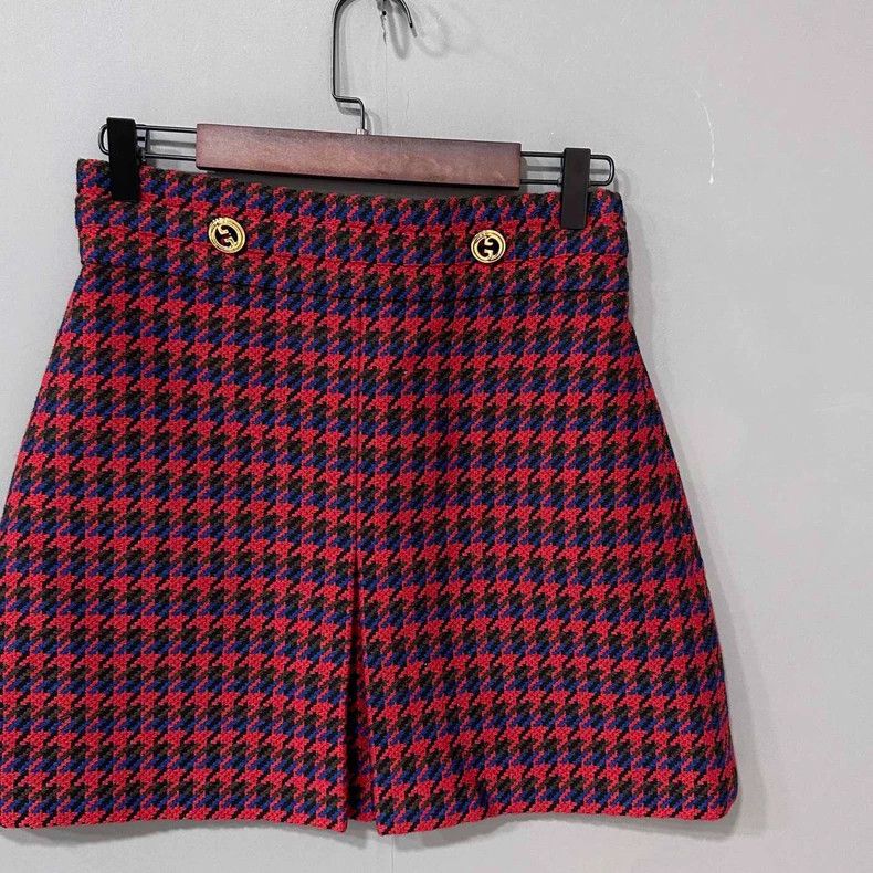 Gucci Gucci Thousand-bird checkered gold buckle wool short skirt Size 26" / US 2 / IT 38 - 2 Thumbnail