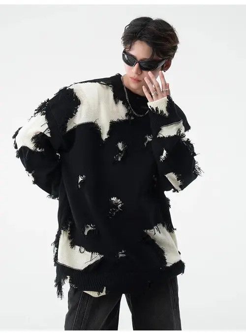 VIBE Retro hip hop star distressed oversized sweater knitwear Size US L / EU 52-54 / 3 - 7 Thumbnail