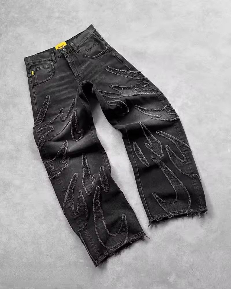 Designer × Japanese Brand × Vintage Retro Raw Edge Embroidery Baggy Jeans Size US 32 / EU 48 - 1 Thumbnail