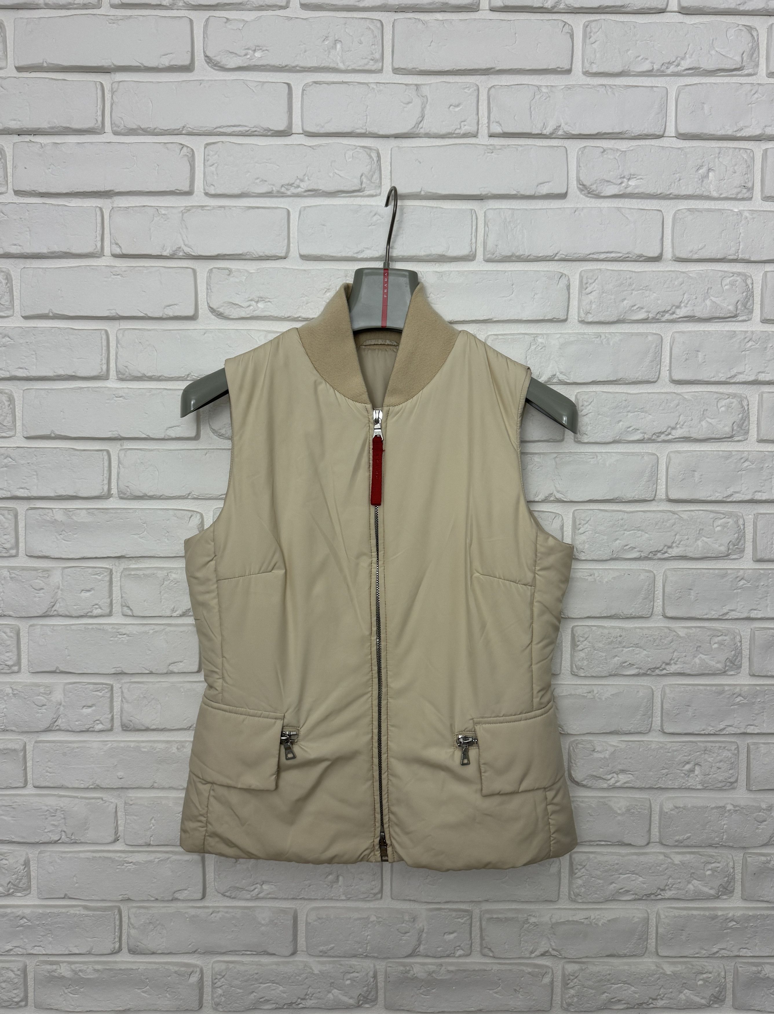 Women's Prada Vest Insulated Gilet Beige Full Zip Size M