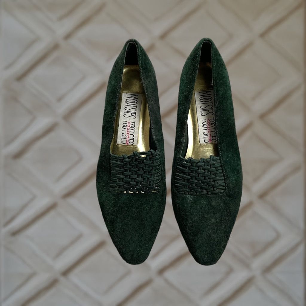 Vintage VINTAGE Mootsies Tootsies Womens Slip On Loafer Shoes Size 6M Green Suede Leather 2" Block Heel Casual Dress Size US 6 / IT 36 - 1 Thumbnail