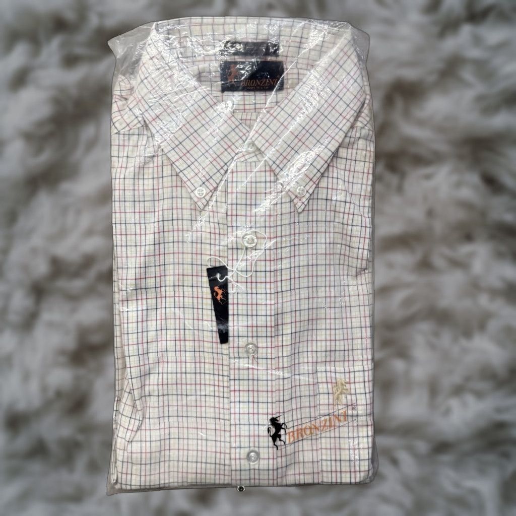 Vintage VINTAGE Bronzini Dress Shirt Mens Button Down Check Stripe 15.5 NOS White Size 42R - 1 Thumbnail