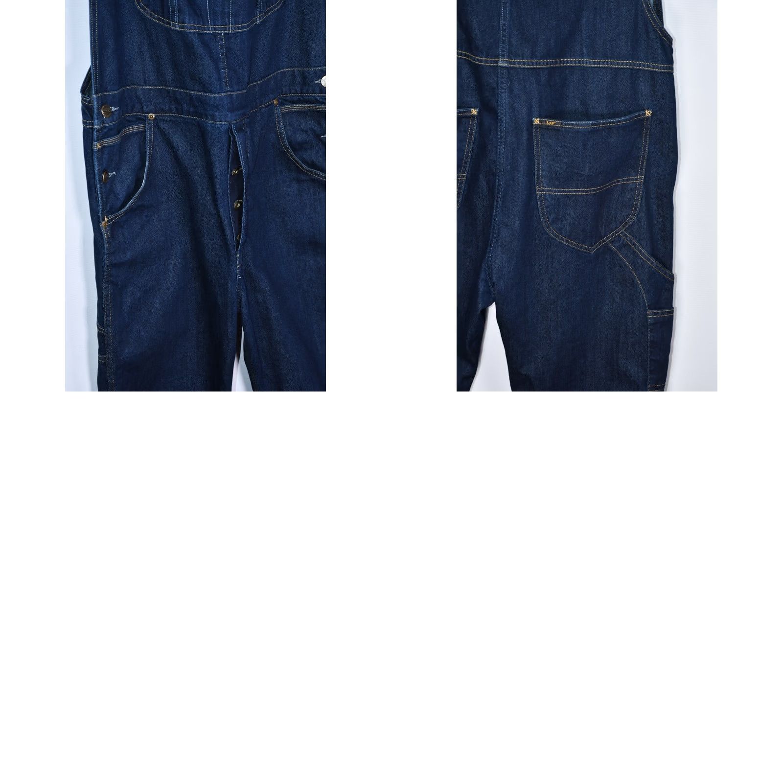 Lee Lee Bib Overalls Shirt Men L Dark Blue Denim Button Fly Pockets 100% Cotton Jeans 80cm Inseam Vintage? Size US 33 - 9 Thumbnail