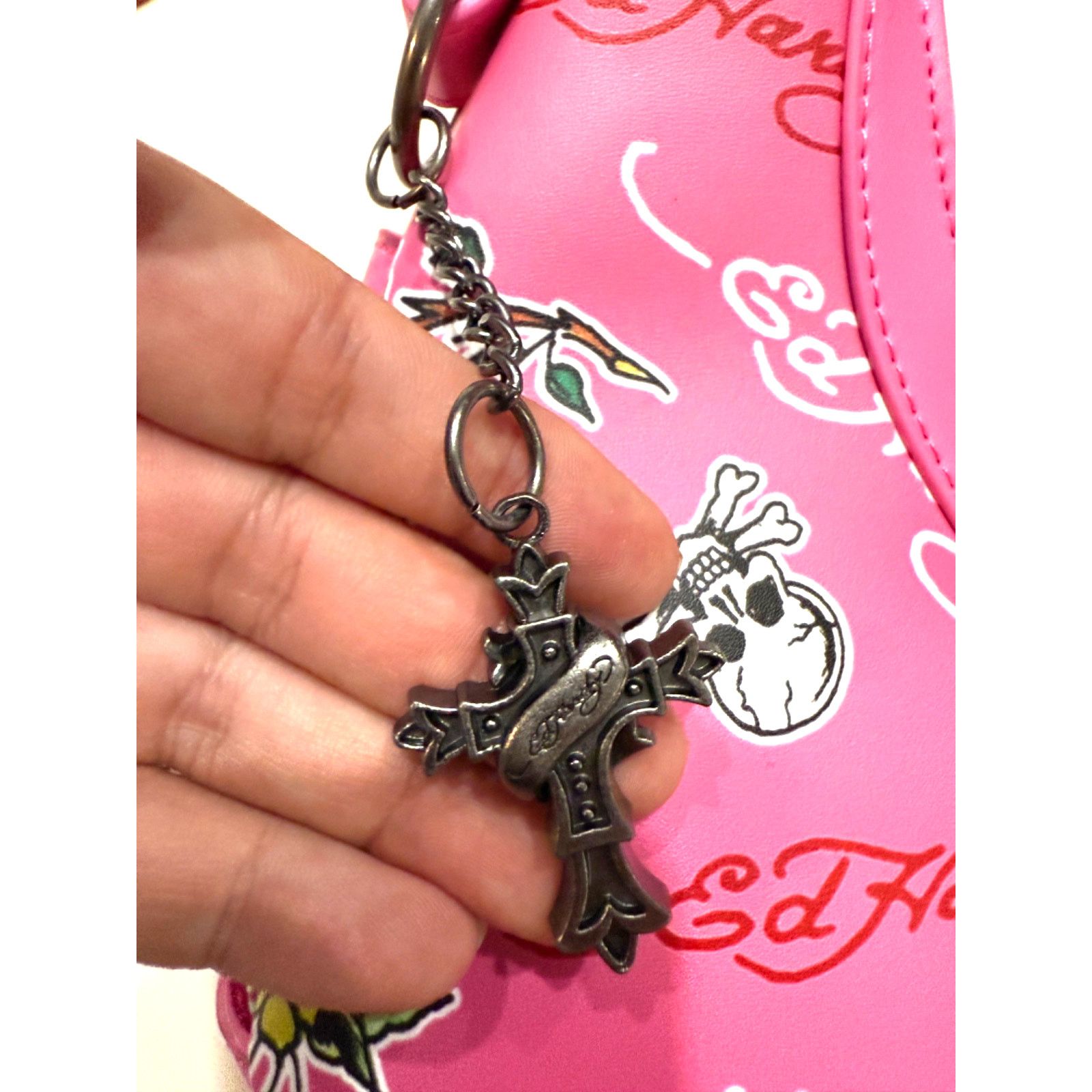 Ed Hardy Ed Hardy Shoulder Bag Skull Rose Purse Y2K Pink Gunmetal Size ONE SIZE - 5 Thumbnail