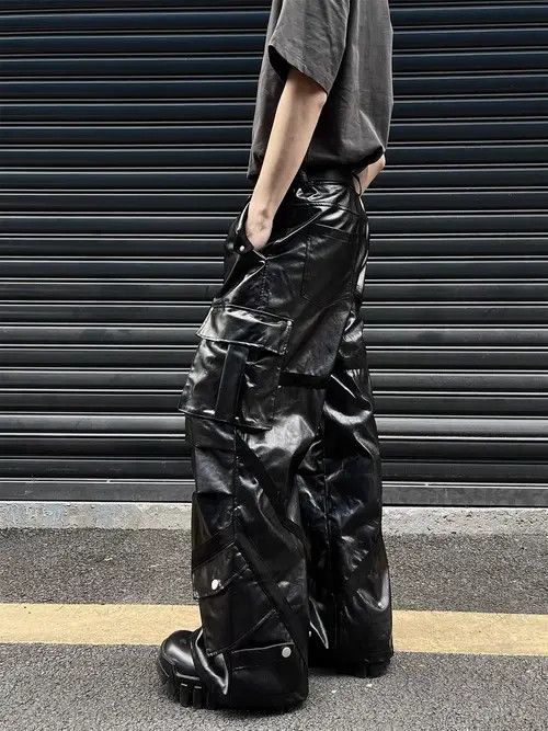 Japanese Brand Retro High Street Hip Hop Wide Leg Leather Pants Size US 30 / EU 46 - 3 Thumbnail