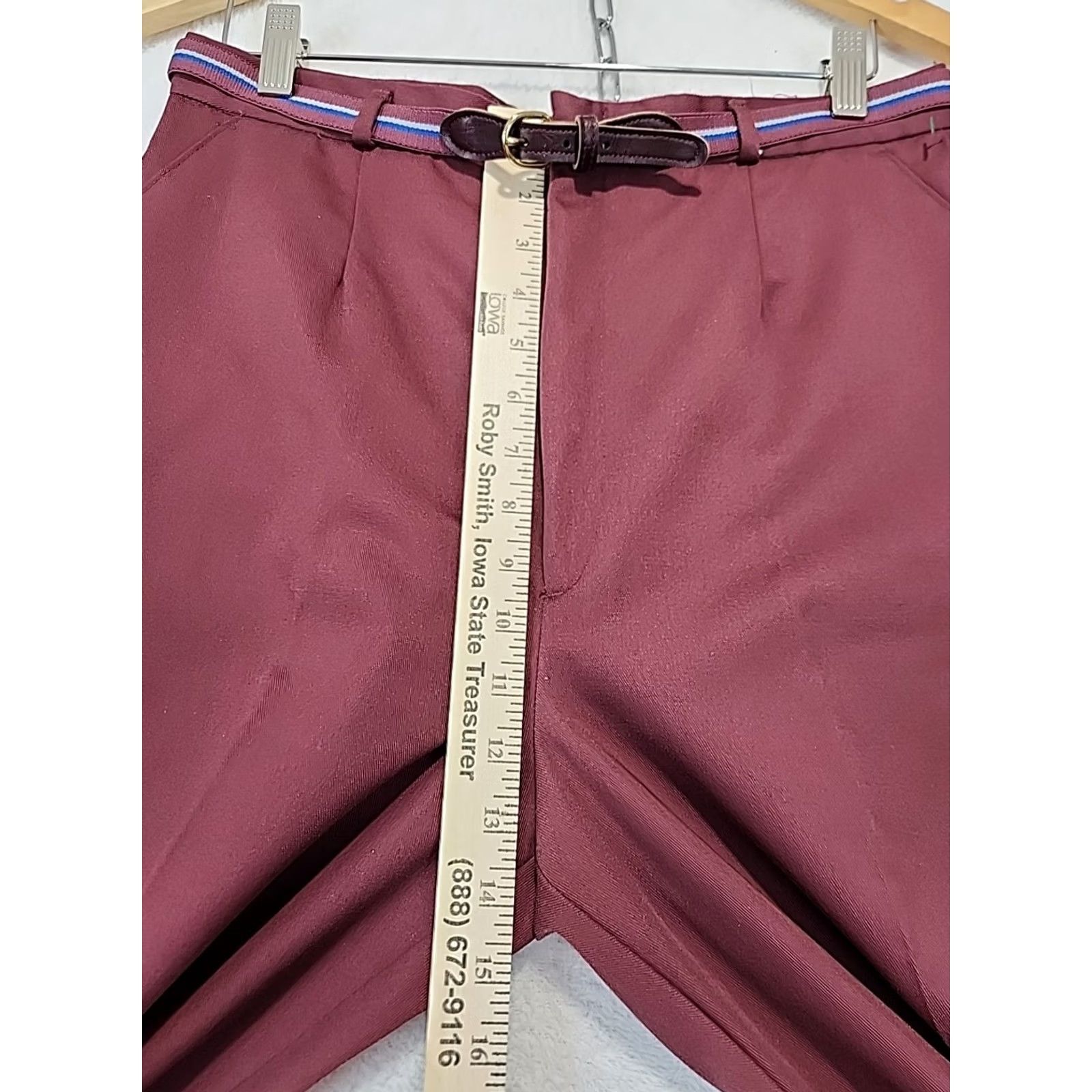 Vintage VINTAGE Lord Isaacs Belted Cranberry Womens High Rise Slacks 80s Dress Pants Straight Leg Size 16 Red Pockets Belted Button Zip Casual Mens Womens Size ONE SIZE - 7 Thumbnail