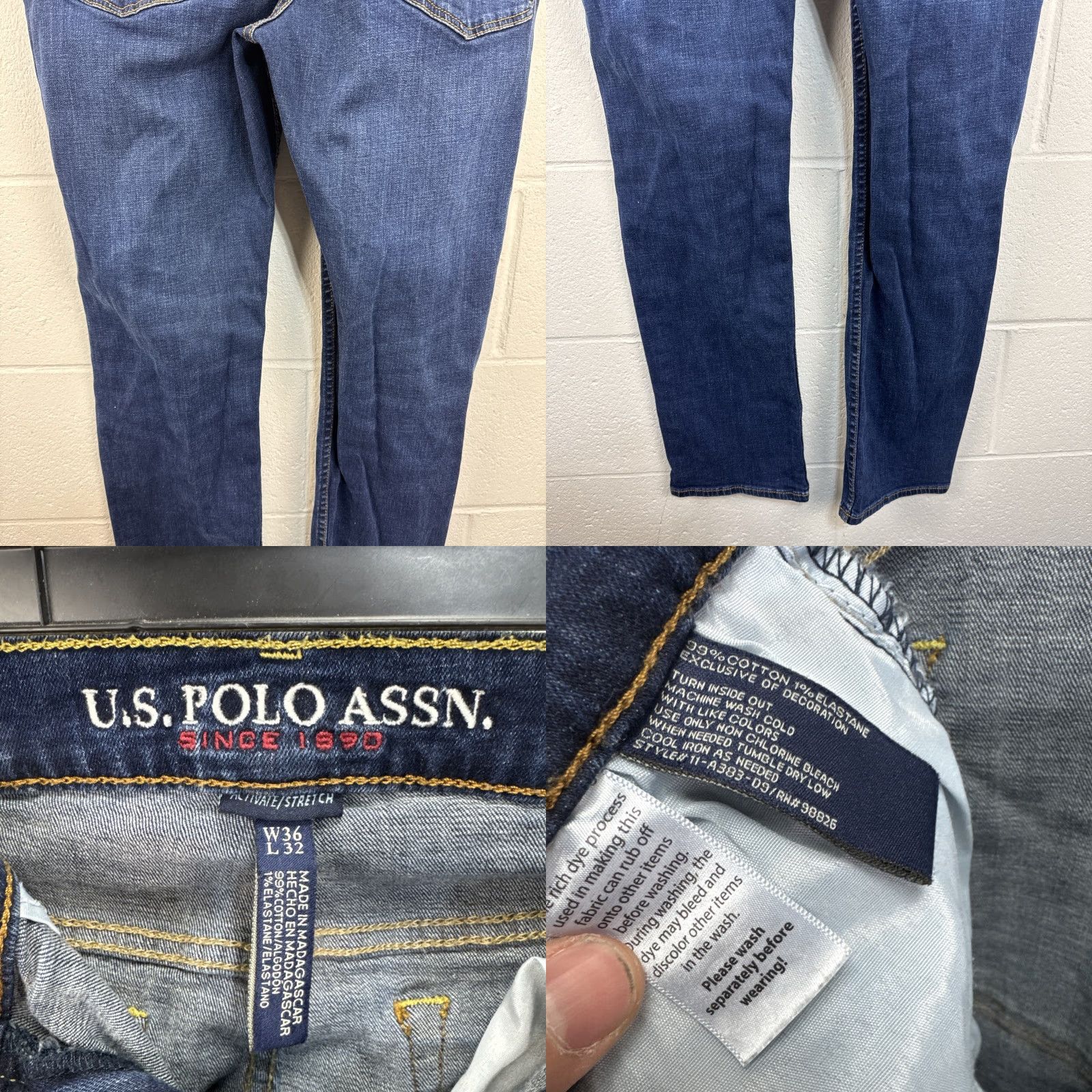 Vintage U.S. Polo Assn. Jeans Dark Wash Straight Leg 36x32 Regular Men Denim 5-Pocket Logo Embroidered Zipper Button Age 90s Preppy Shirt? Size US M / EU 48-50 / 2 - 9 Thumbnail