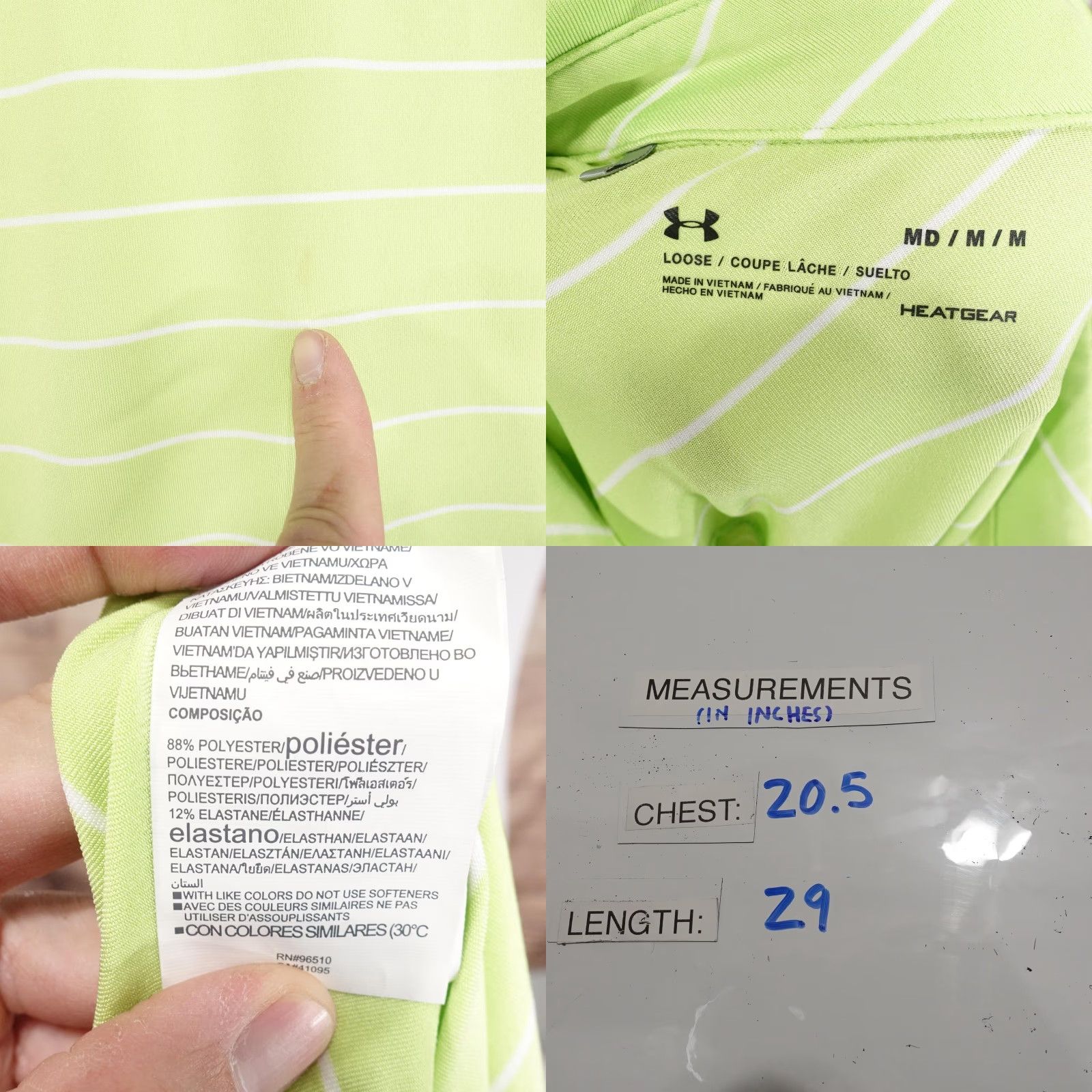 Under Armour Under Armour Polo Shirt Mens M Green Blue Striped HeatGear Golf Performance Short Sleeve Collared Moisture Wicking Lightweight Quick Dry Size US M / EU 48-50 / 2 - 8 Thumbnail