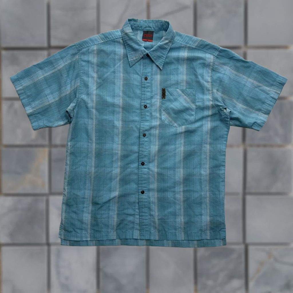 Vintage SCOTT Shirt Mens XL Blue Striped Textured Woven Button-Up Short Sleeve Casual Crew Neck Collared Size US XL / EU 56 / 4 - 1 Thumbnail