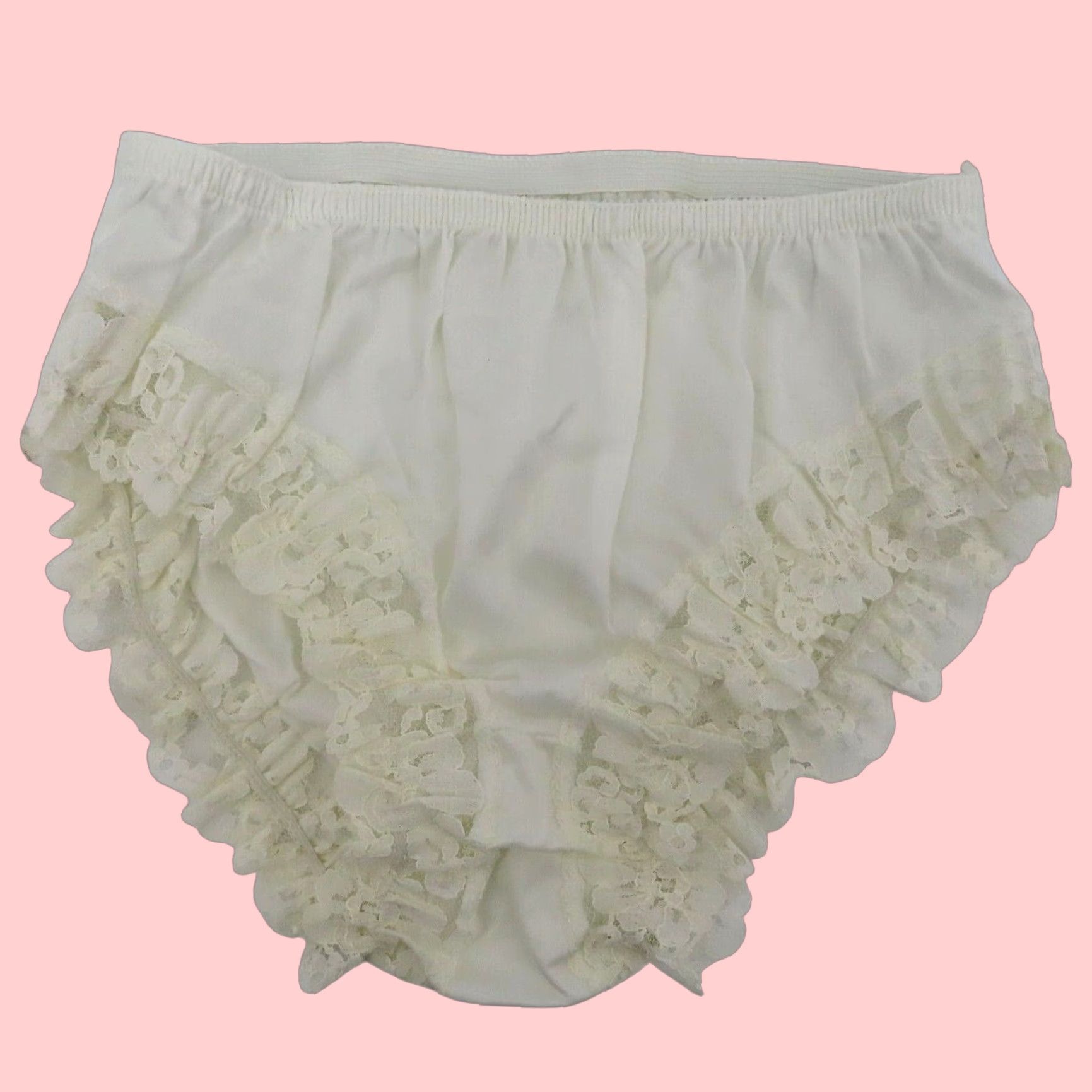Vintage Fitzgerald Panty Women Size 7 Solid White Ivory Lace Trim Nylon New