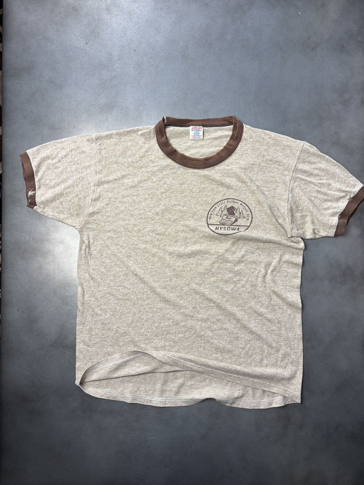 Vintage 1980s Ringer Tee Vintage Made in USA Camp Shirt Jerzees Russ Size US S / EU 44-46 / 1 - 11 Thumbnail