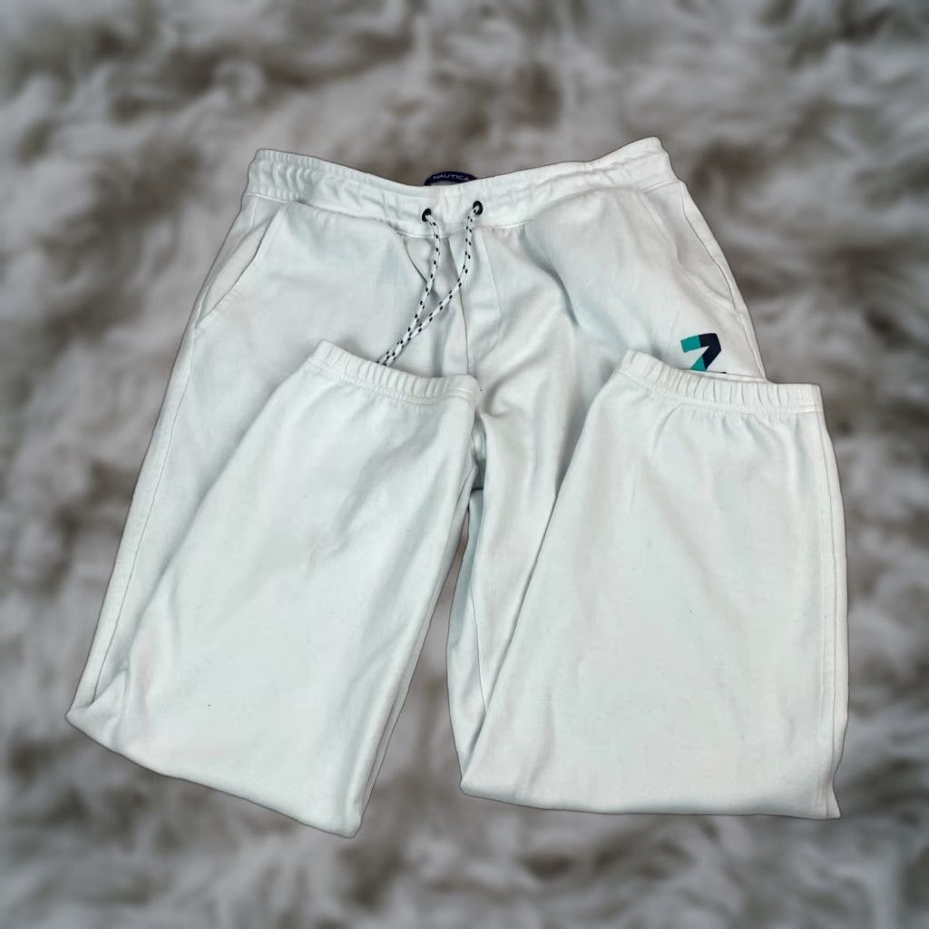 Nautica Nautica Sweatpants White Mens Cropped Size M Competition Classic Logo Graphic Drawstring Tapered Size US 31 - 1 Thumbnail