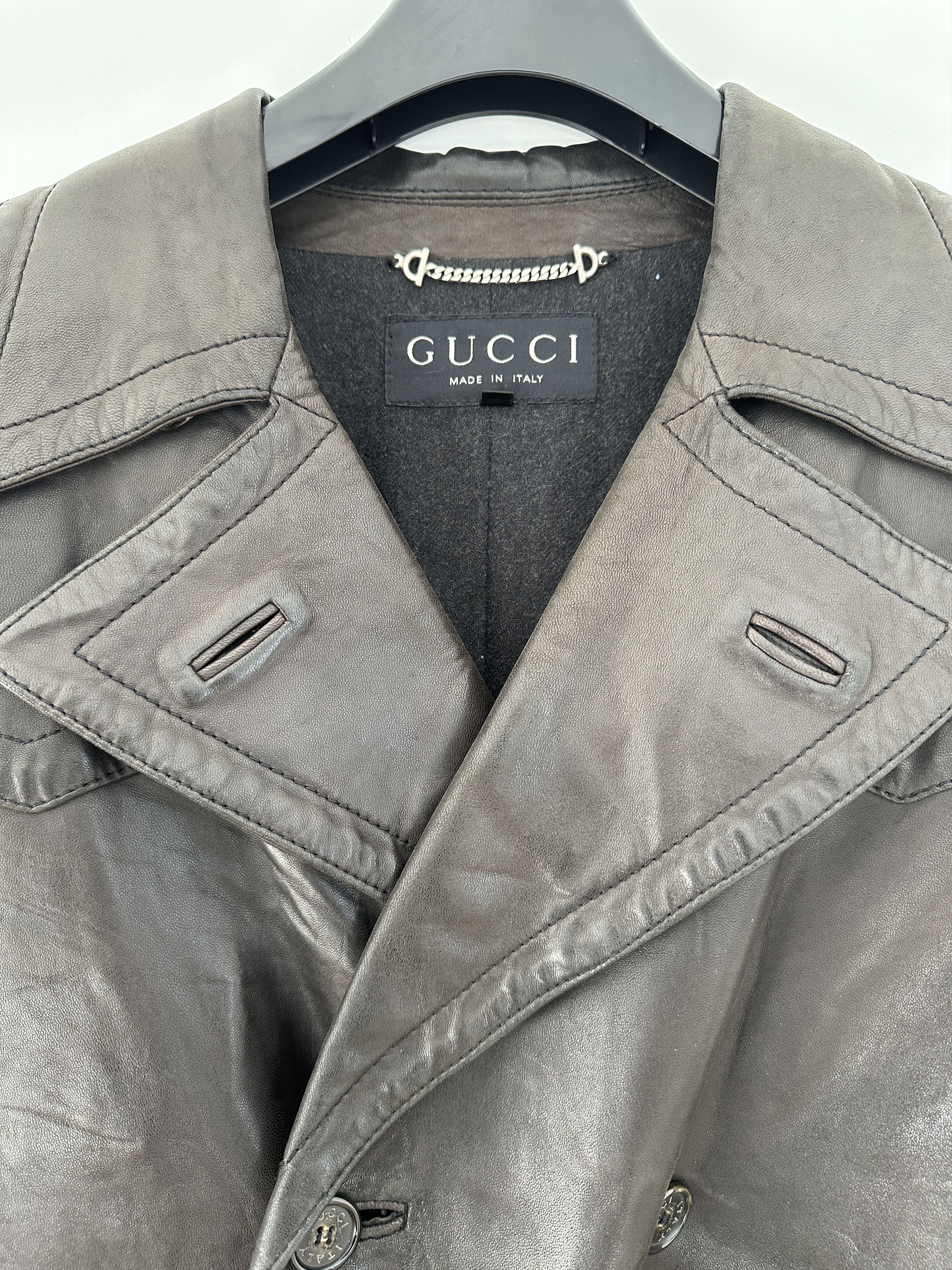 Gucci Men's Gucci Tom Ford Era Pea Coat Jacket Leather AUTHENTIC Size US M / EU 48-50 / 2 - 2 Thumbnail