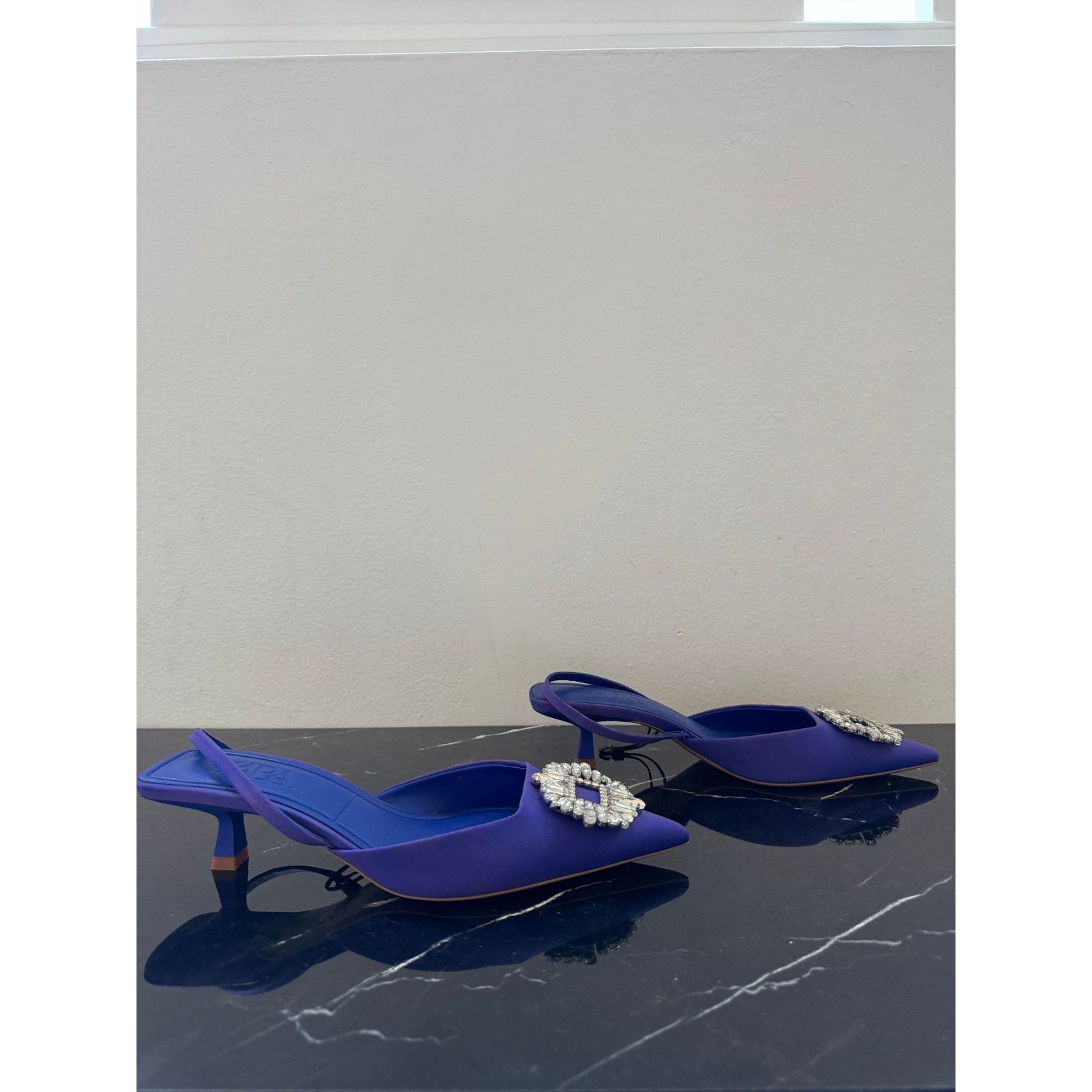 Zara ZARA Royal Blue Pointed Toe Slingback Kitten Heels Size US 9 / IT 39 - 4 Thumbnail