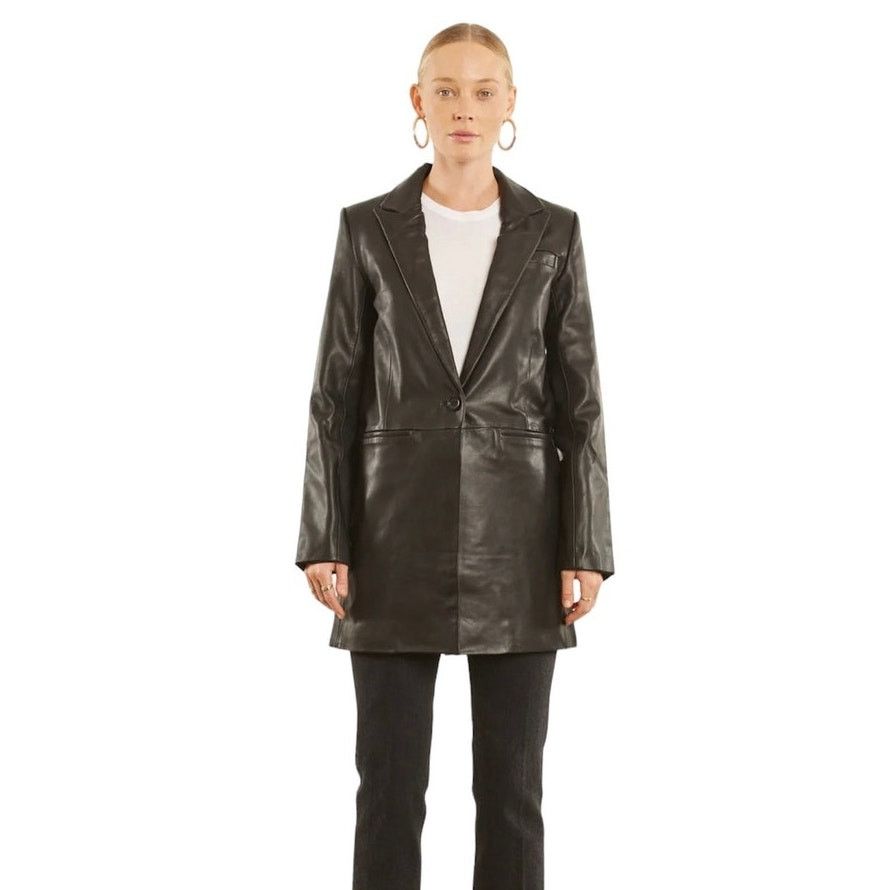 REVOLVE SPRWMN Leather Jacket Women's Black Small NEW Mid Moto Biker Size S / US 4 / IT 40 - 2 Thumbnail