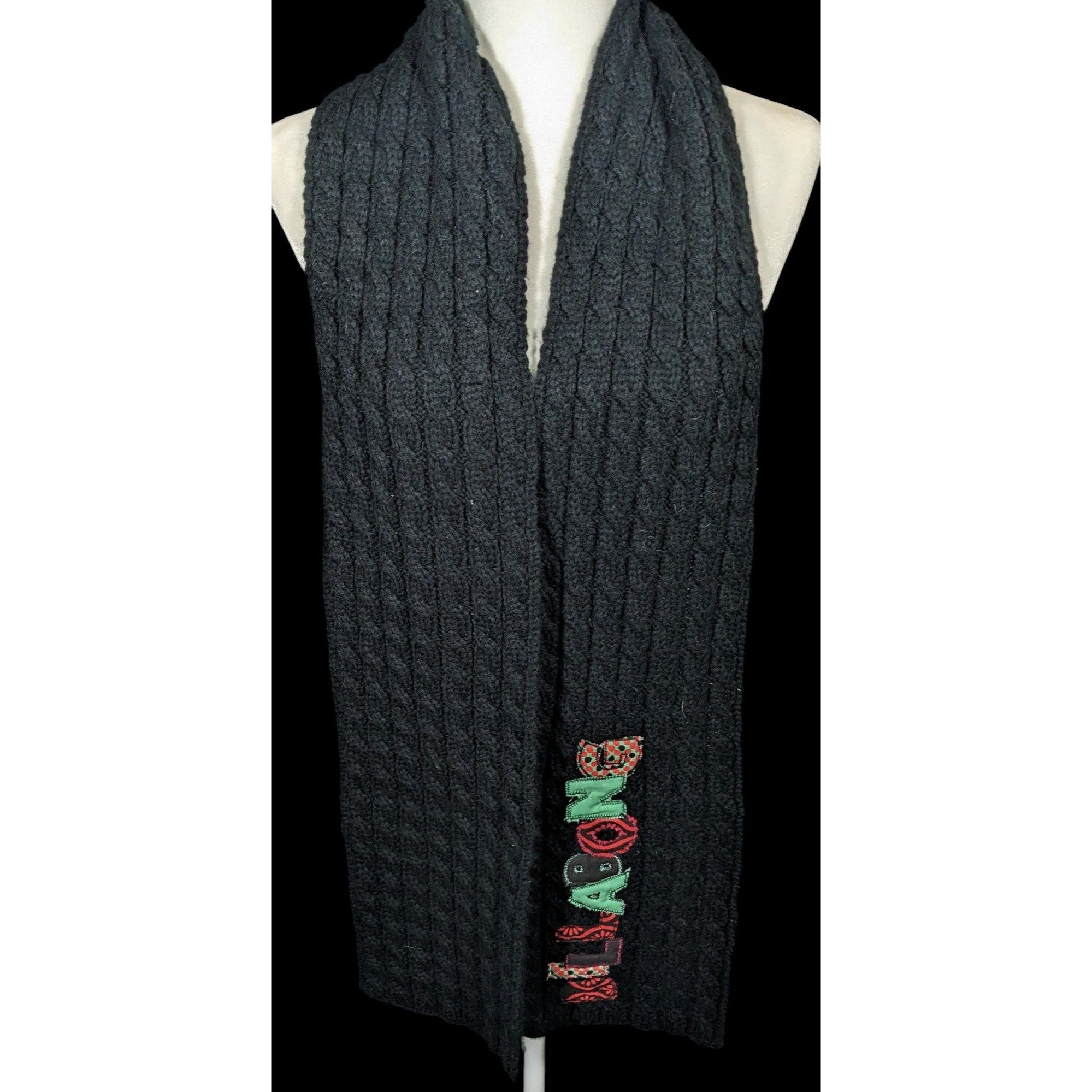 Billabong Vintage 90s Billabong Black Cable Knit Scarf Size ONE SIZE - 3 Thumbnail