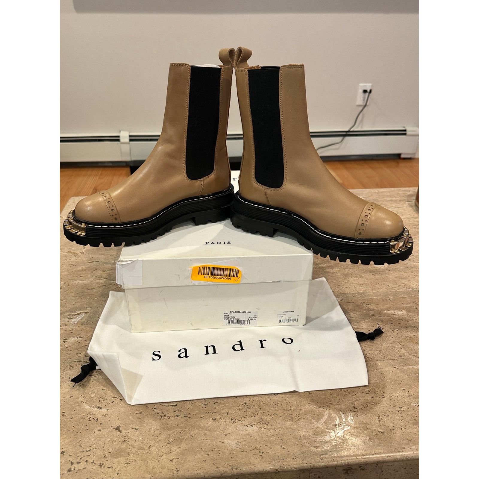 Sandro NEW Sandro Liam Beige Embellished Leather Chelsea Boots 36 Size US 5.5 / IT 35.5 - 10 Thumbnail