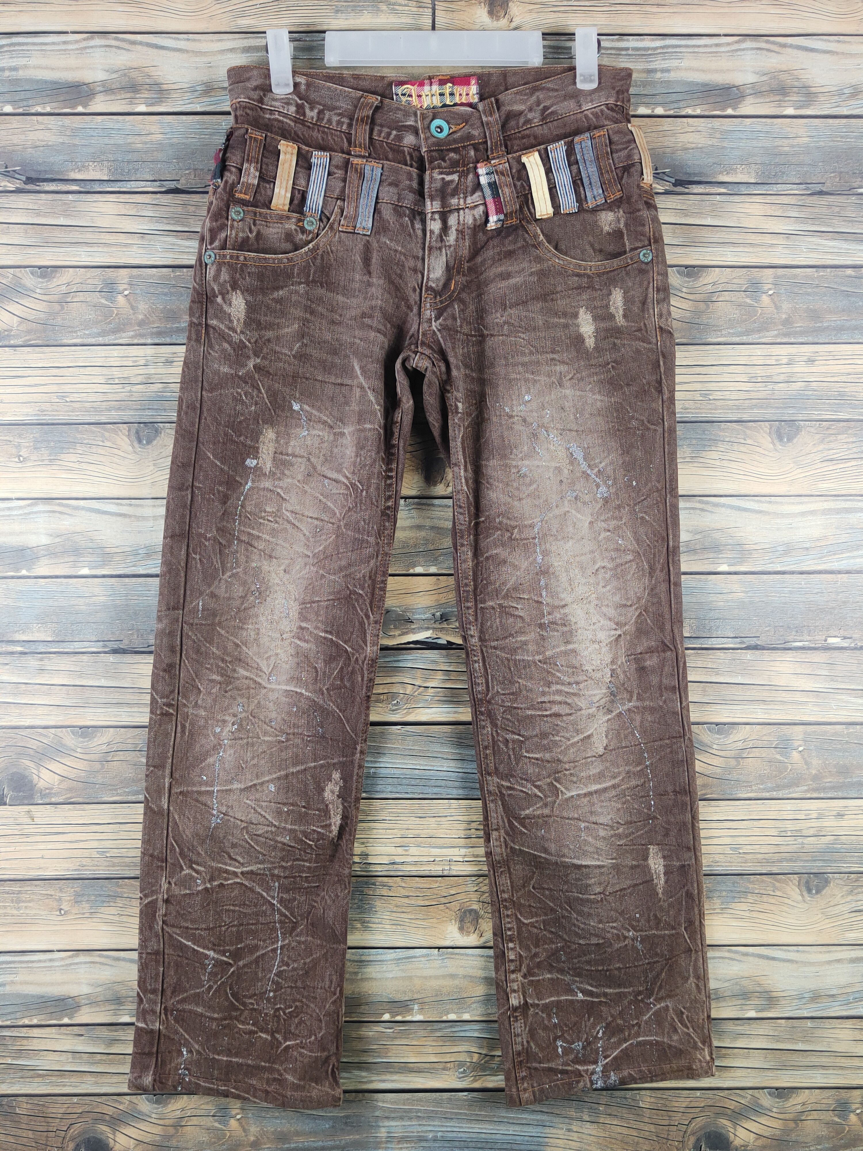 Japanese Brand DL Antlui Double waist punk Brown Ripped Jeans #763 Size US 30 / EU 46 - 1 Thumbnail