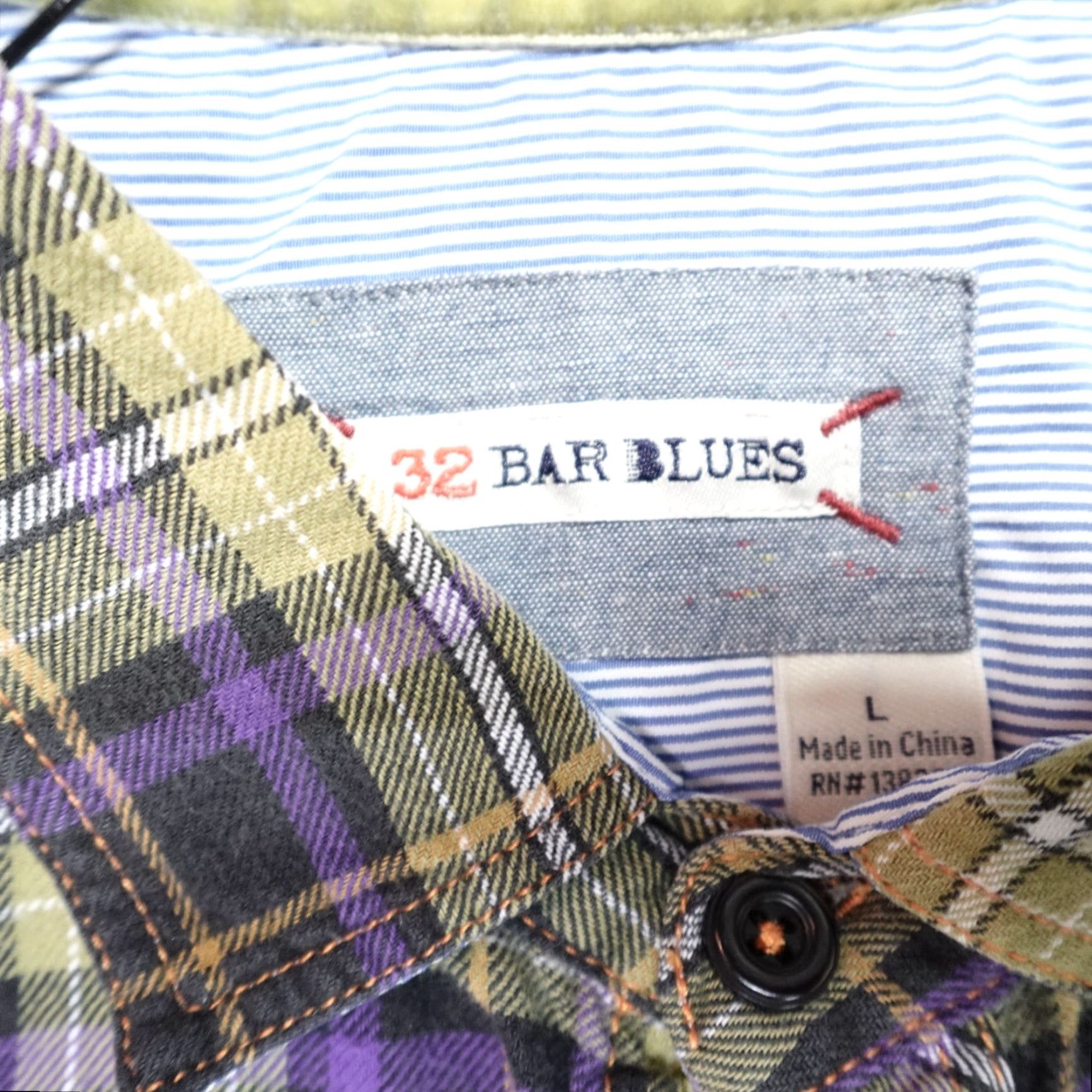 Vintage 32 Bar Blues Shirt Large Green Blue Long Sleeve Flannel Plaid Button-Up Casual Men’s Regular Cotton thermal Fall Spring Summer Size US L / EU 52-54 / 3 - 3 Thumbnail