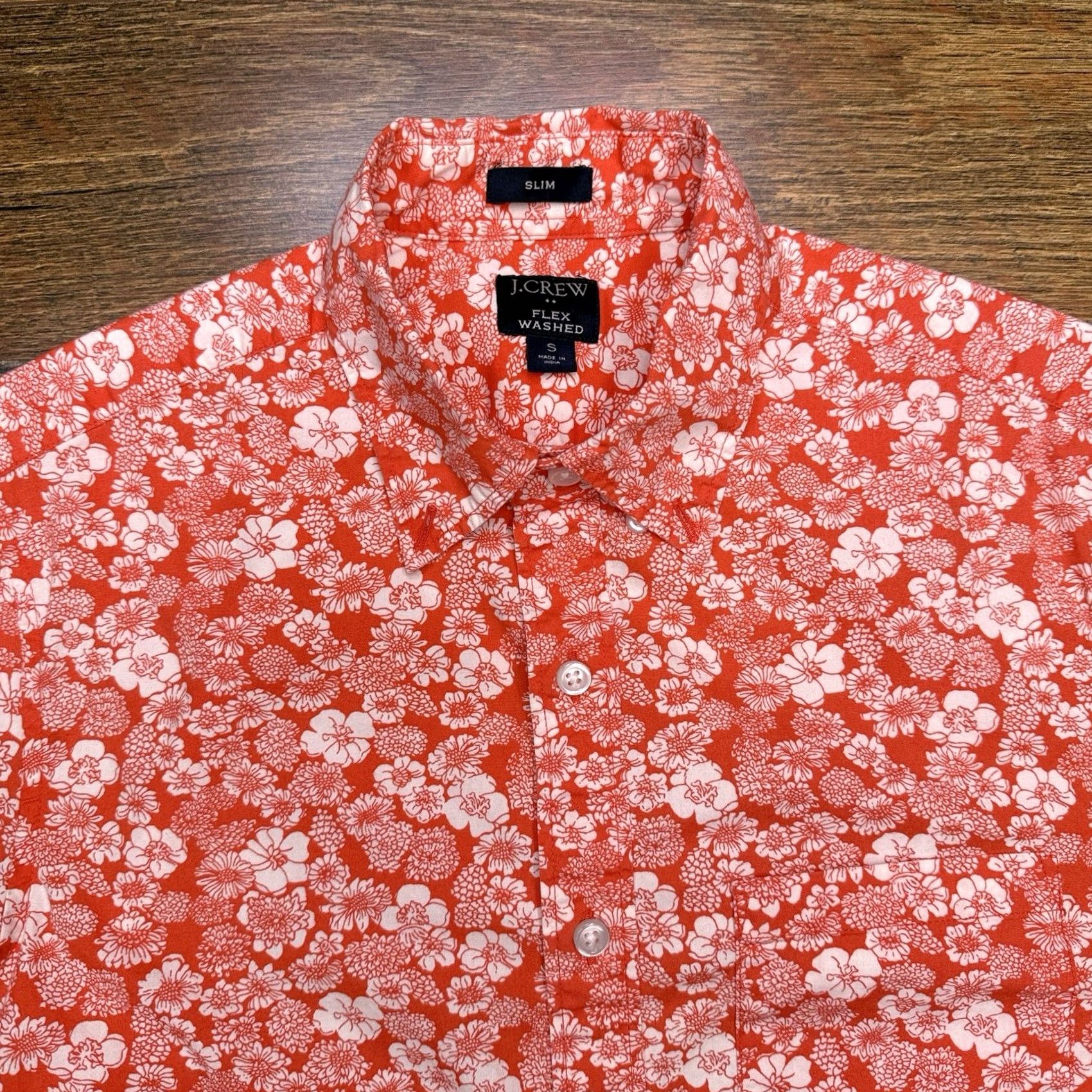 J.Crew J.CREW Shirt Slim Mens S Red Flowers Button-Up Short Sleeve Collared Knit Stretch Vintage: No Size US S / EU 44-46 / 1 - 4 Thumbnail