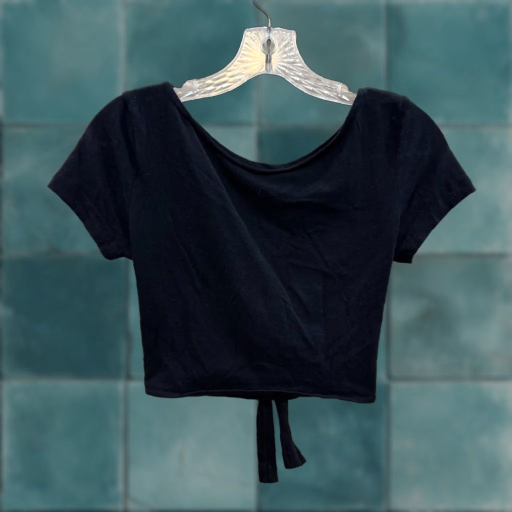 Vintage VINTAGE Handmade Crop Top XS Small Medium Black Wrap Short Sleeve Backless High Neck Size XS / US 0-2 / IT 36-38 - 1 Thumbnail