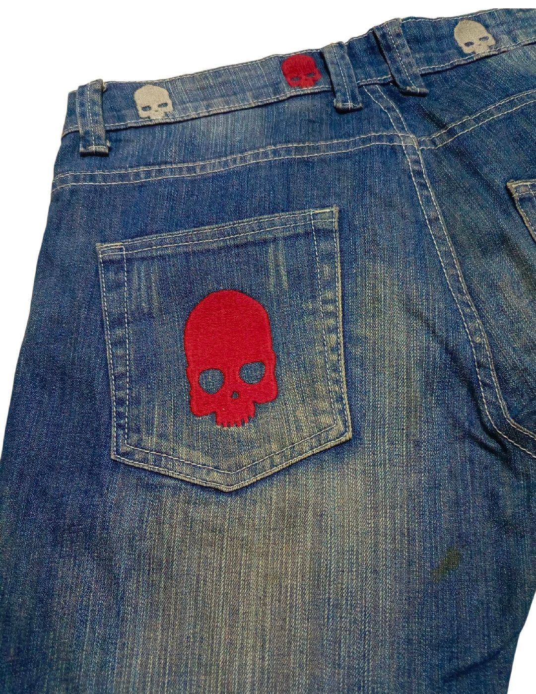 Designer CRAZY CYBER GRUNGE SKULL JEANS HYDROGEN STYLE BAGGY SKATER Size US 34 / EU 50 - 6 Thumbnail