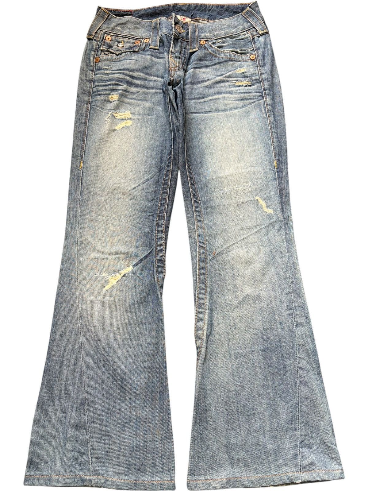 Vintage True Religion Joey Distress Low Rise Flare Jeans