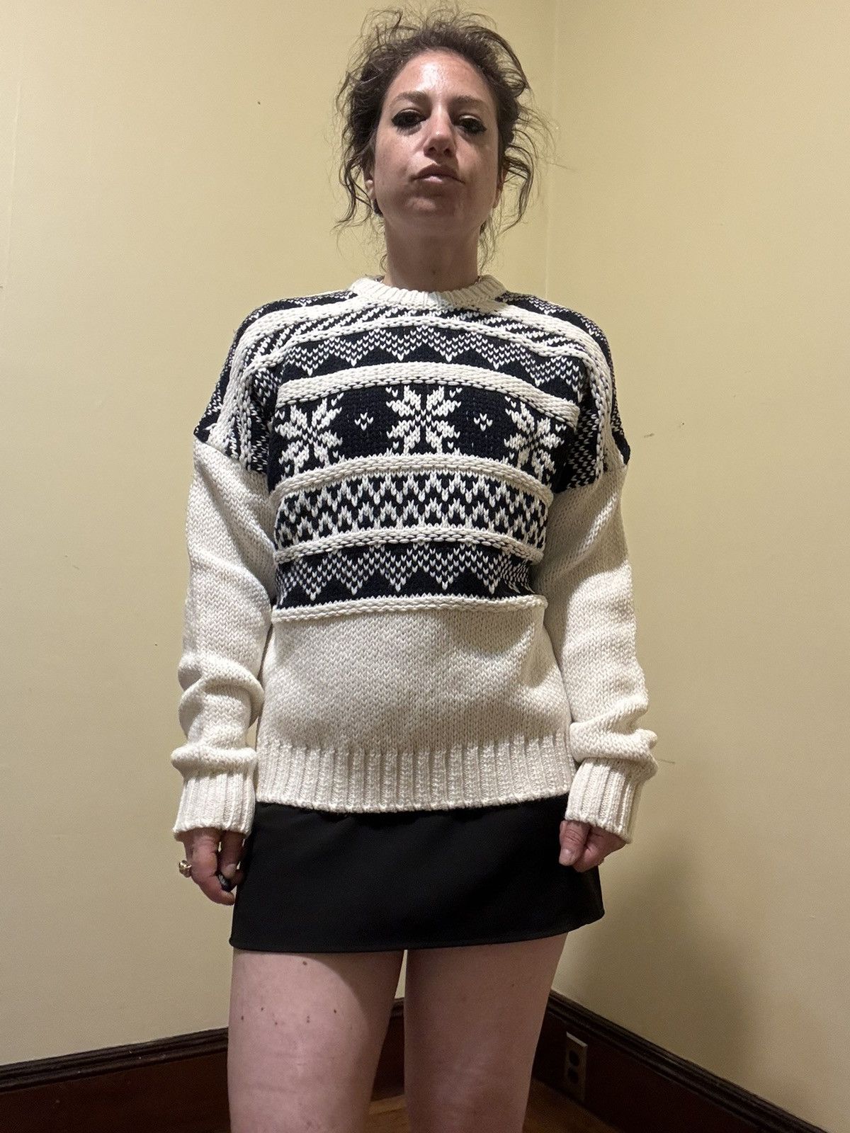 Maje Maje Black/White Wool Blend Fair Isle H18MOCKOON ECRU Size M / US 6-8 / IT 42-44 - 12 Thumbnail