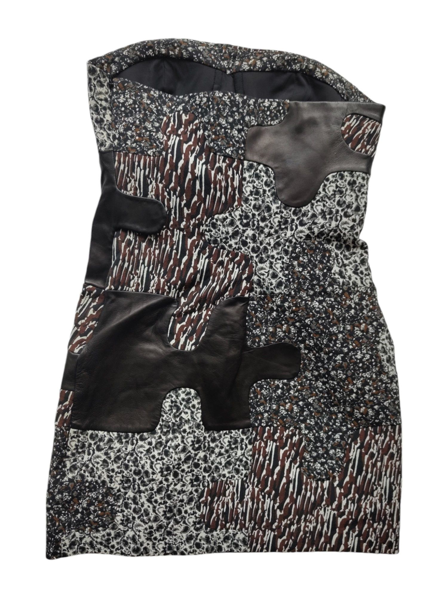 Diane von Furstenberg Patterned Tube Dress With Leather Patching Size XS / US 0-2 / IT 36-38 - 4 Thumbnail