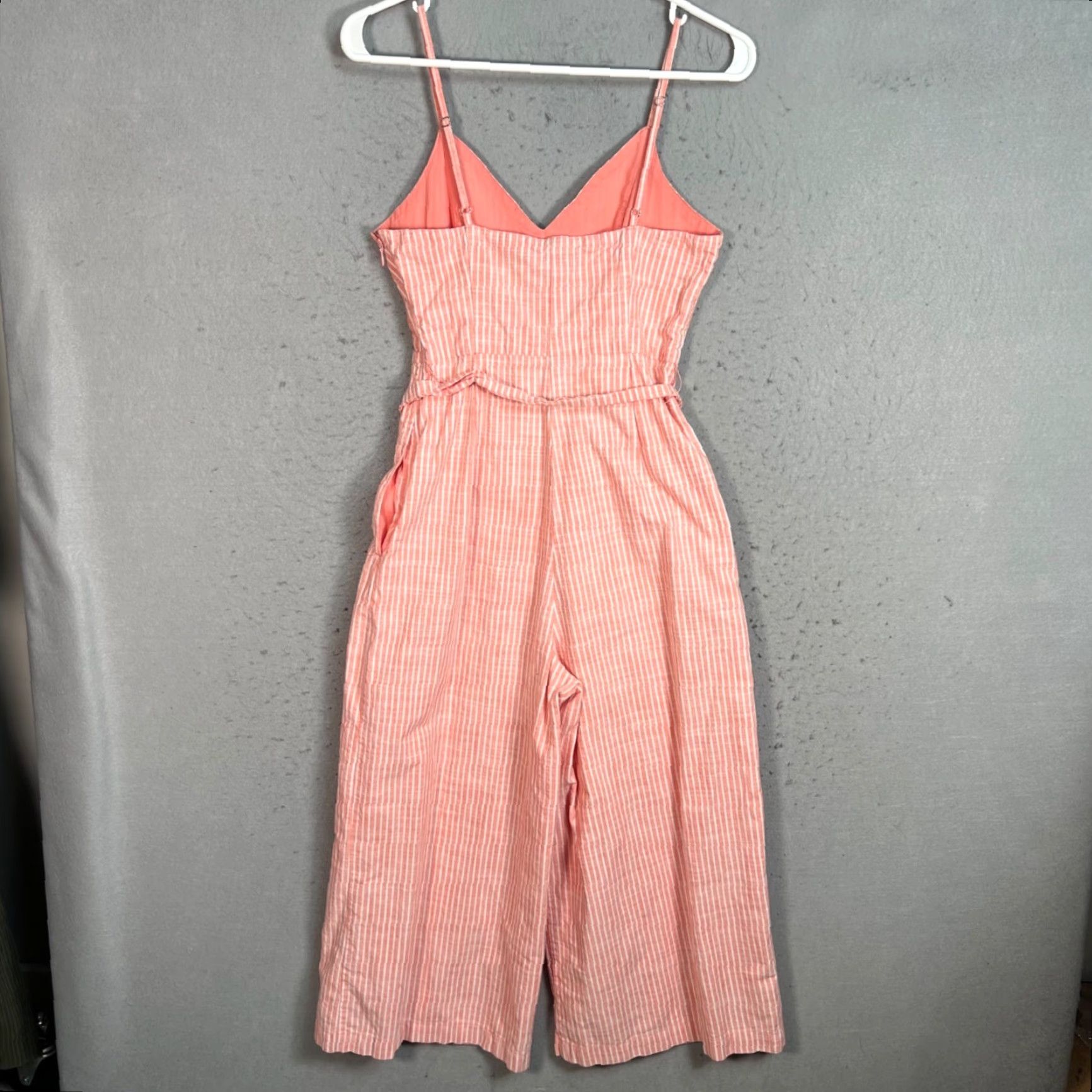 Vintage Gianni Bini Womens Jumpsuit One-Piece Sleeveless Striped Pink White Cotton Size 2 Wide-Leg Adult Womens Size 26" / US 2 / IT 38 - 2 Thumbnail