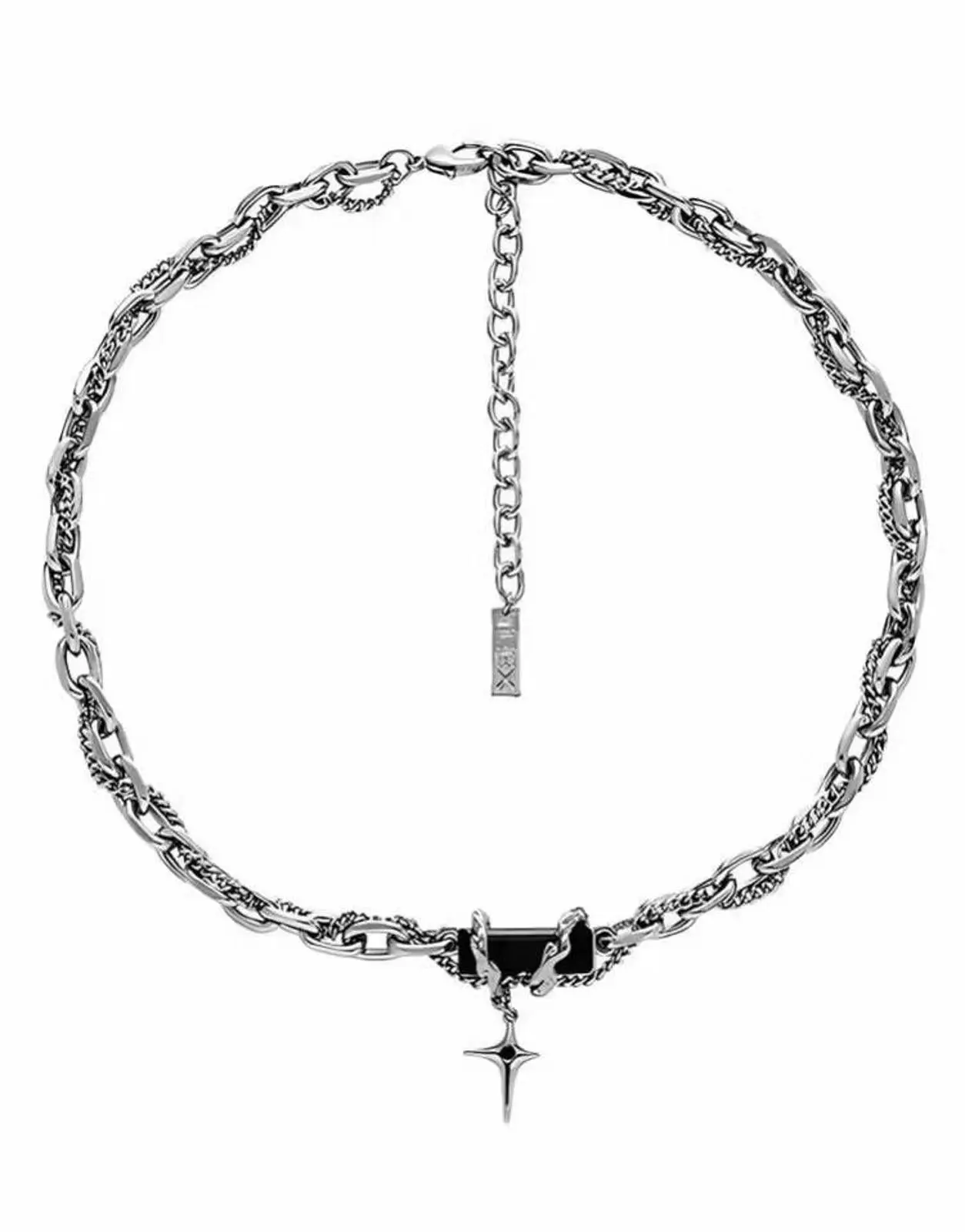 Jewelry Silver chain necklace steel with Obsidian stone gem cross Size ONE SIZE - 2 Thumbnail