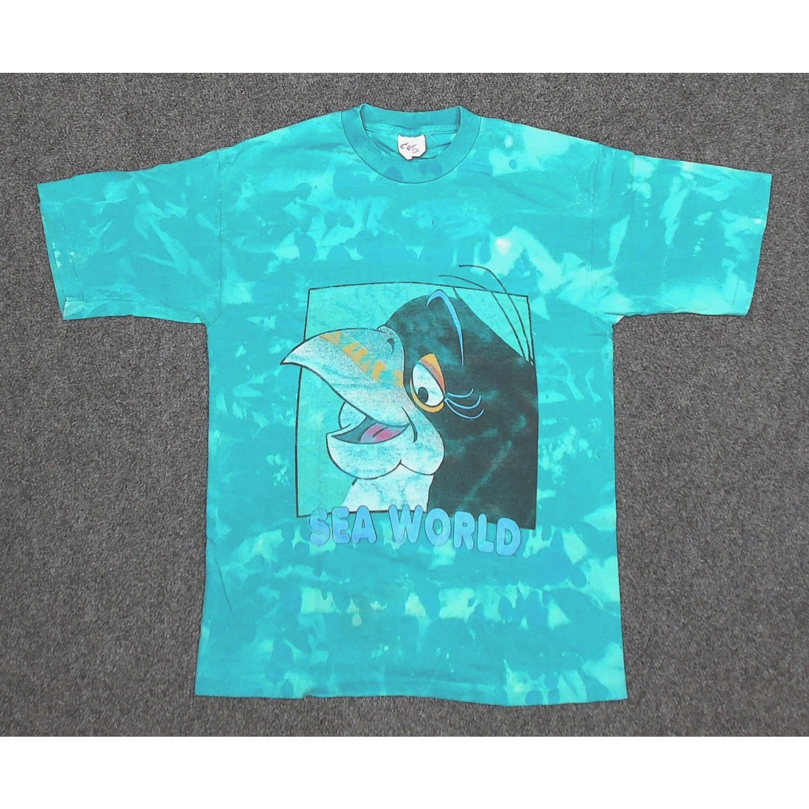Vintage 80s/90s SeaWorld Penny Penguin Bleach Tie Dye Single Stitch Size US L / EU 52-54 / 3 - 3 Thumbnail