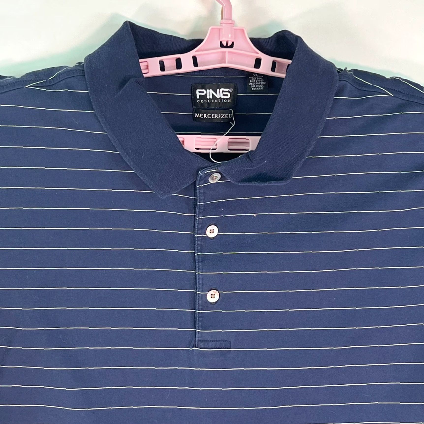 Vintage Ping Polo Shirt XL Mens Mercerized Striped Blue 100% Pima Cotton Pullover Casual Classic Shirt Mens XL Blue Striped Polo Size US XL / EU 56 / 4 - 3 Thumbnail