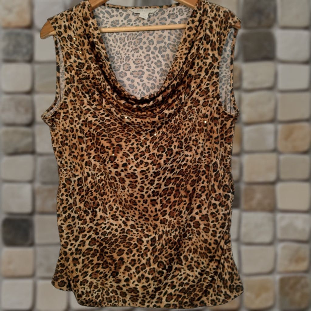 Laura Ashley Laura Ashley Shirt Women XL Sleeveless Brown Cat Cheetah Leopart Print Sequins Size XL / US 12-14 / IT 48-50 - 1 Thumbnail