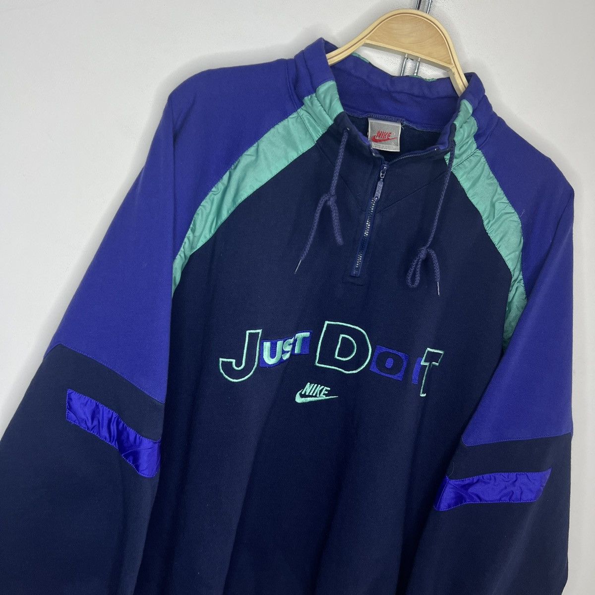 Nike Vintage 80s Sweatshirt Nike Half Zip Just Do It Spellout Size US L / EU 52-54 / 3 - 3 Thumbnail