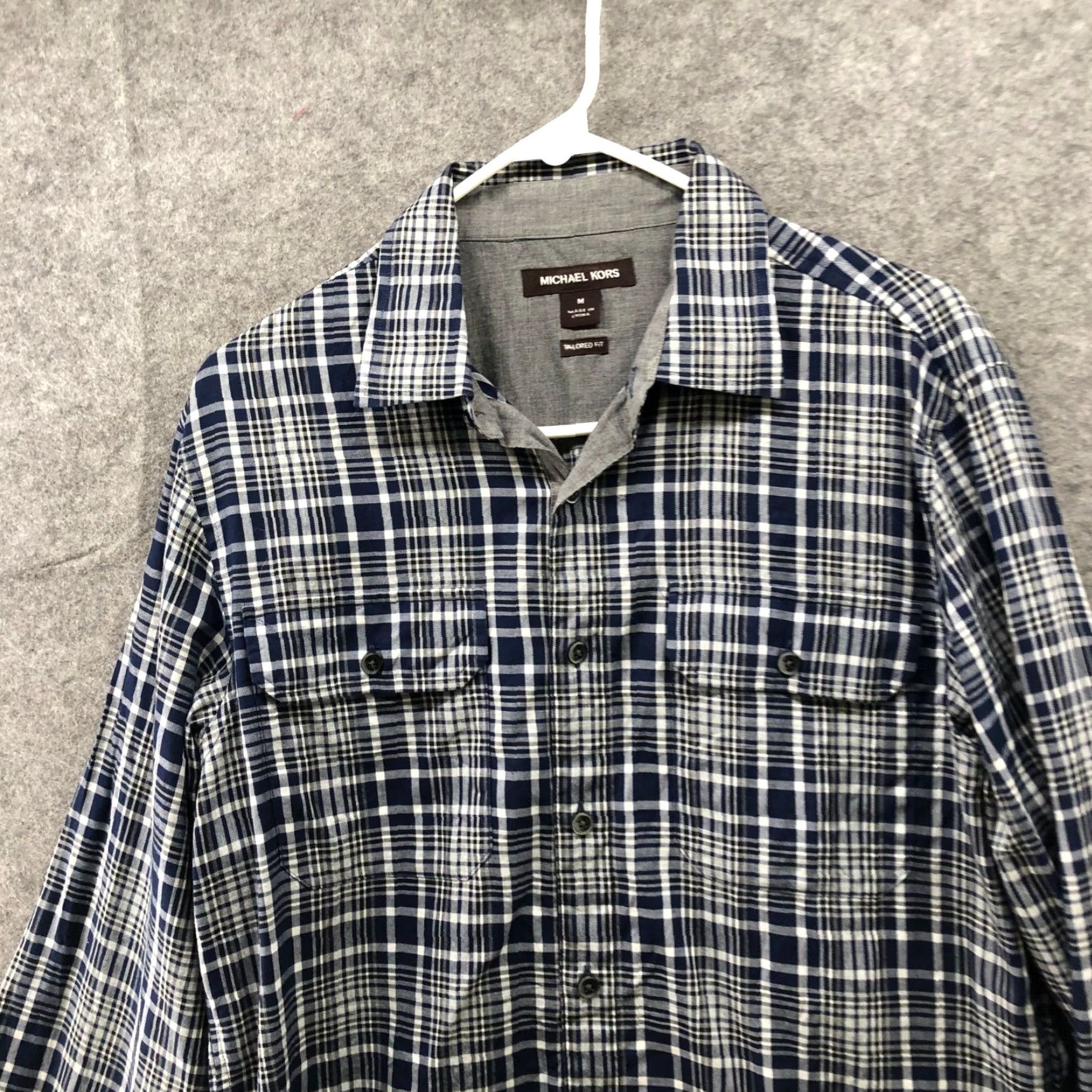 Michael Kors Michael Kors Shirt Mens M Long Sleeve Tailored Fit Plaid Blue Gray Cotton Button-Up Casual Workwear Size US M / EU 48-50 / 2 - 3 Thumbnail