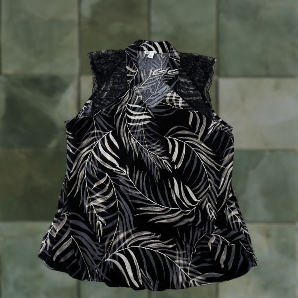 Vintage Cato Women's Large Black Sleeveless V Neck Lace Top Blouse Casual Flowy Size L / US 10 / IT 46 - 1 Thumbnail