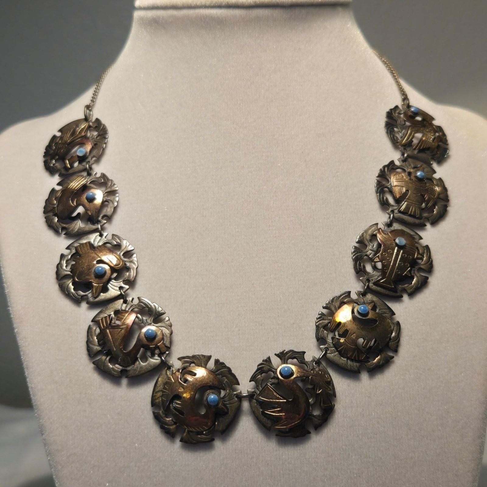 Native Vintage Cuzco Peruvian Turquoise, 925 & 18k Gold Necklace Size ONE SIZE - 7 Thumbnail