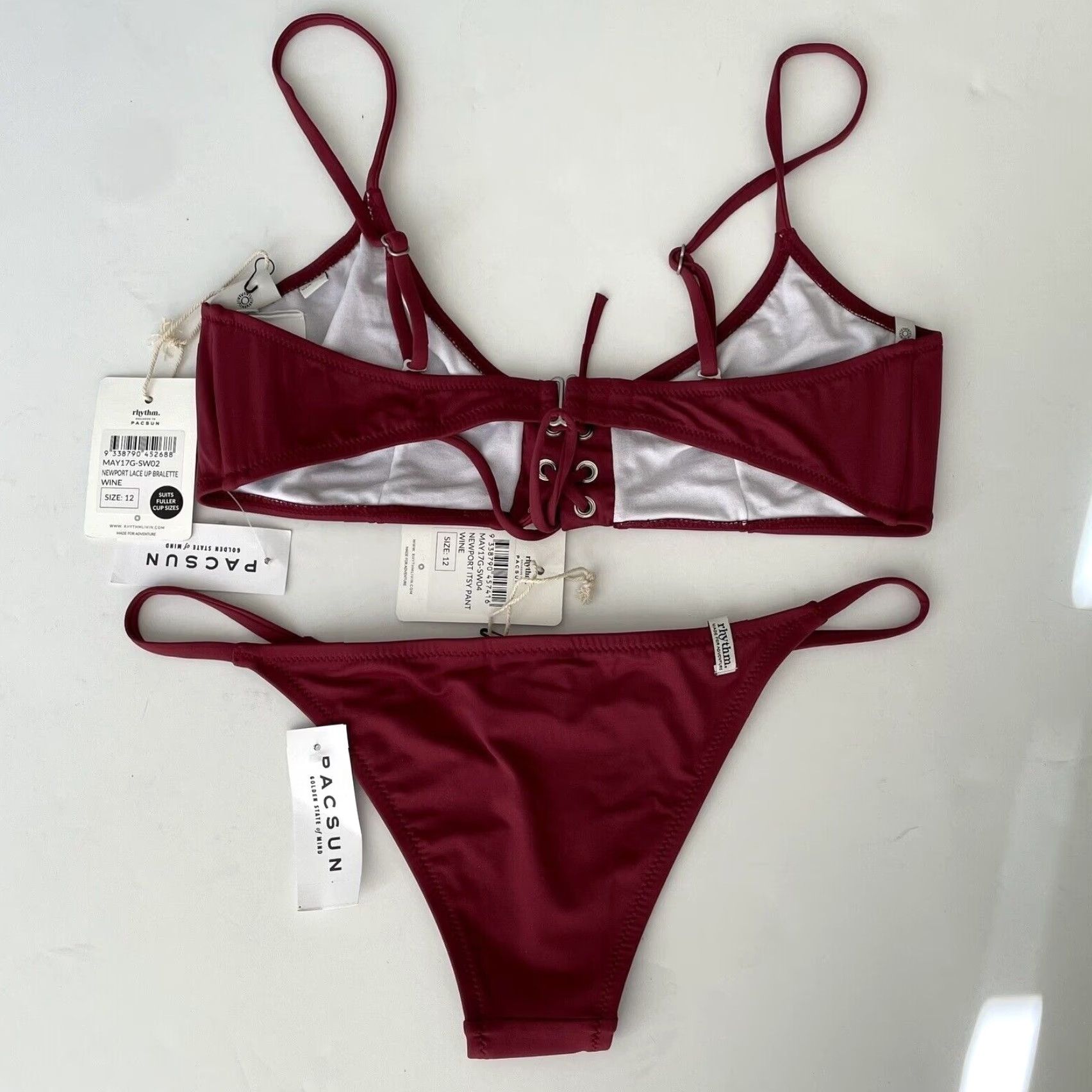 Rhythm Rhythm Newport Bikini Bottoms & Lace-Up Bralette Top Set Wine L 2 Piece Women Bikini Size L / US 10 / IT 46 - 3 Thumbnail