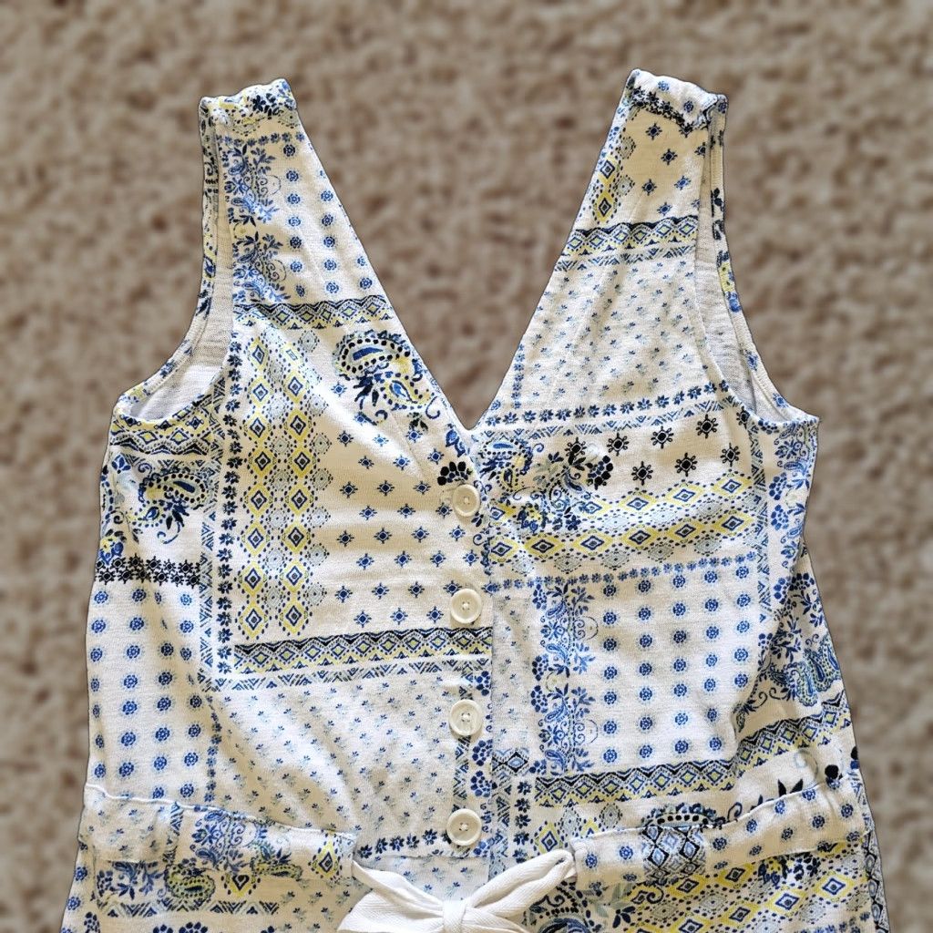 Loft VINTAGE LOFT Romper Womens XS White Blue Paisley Bandana V Neck Tank Shorts Casual Size 26" / US 2 / IT 38 - 1 Thumbnail