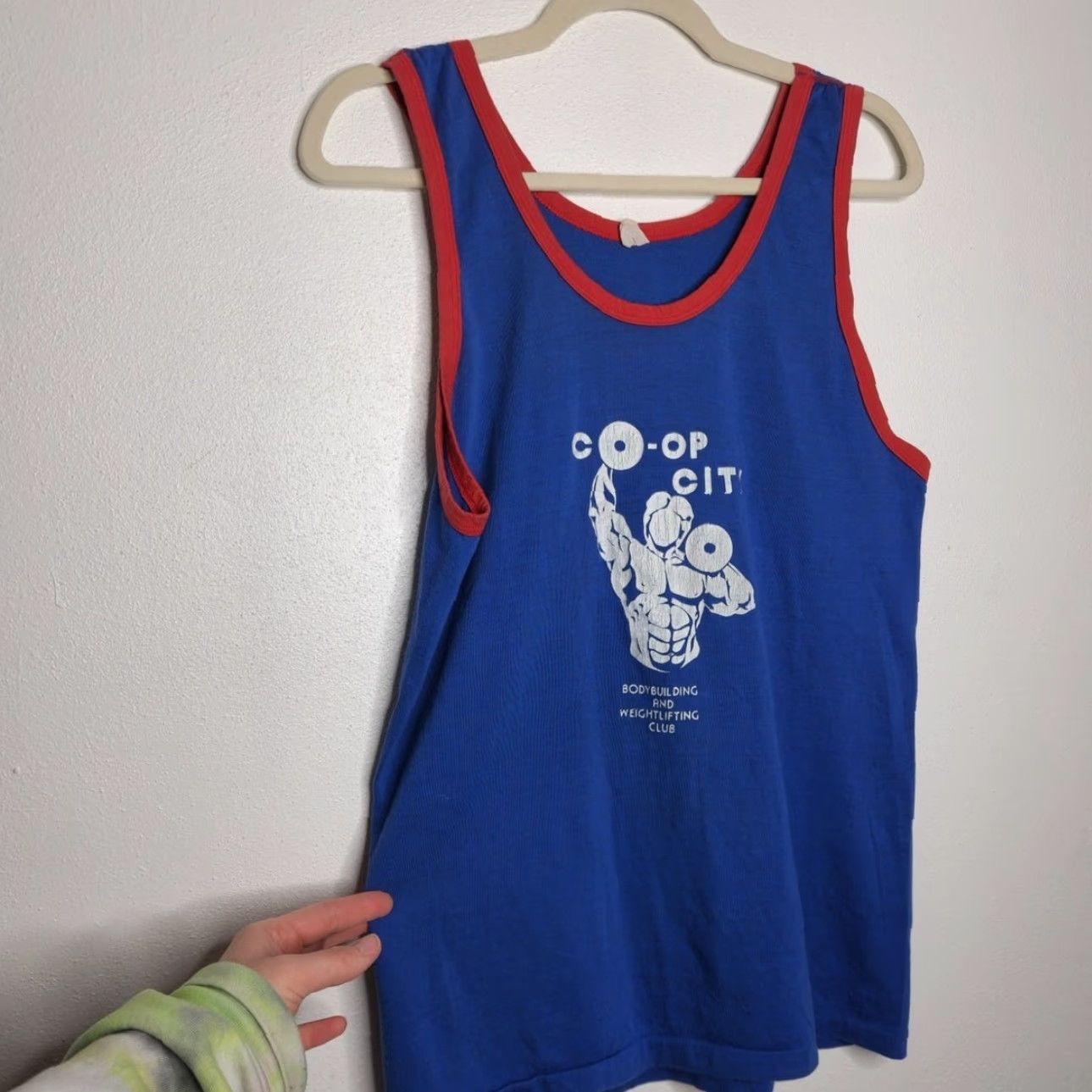 CO VINTAGE 60s 70s Co Op City Bodybuilding Weightlifting Club Tank Top Shirt Unisex Adults M Blue Size US M / EU 48-50 / 2 - 2 Thumbnail